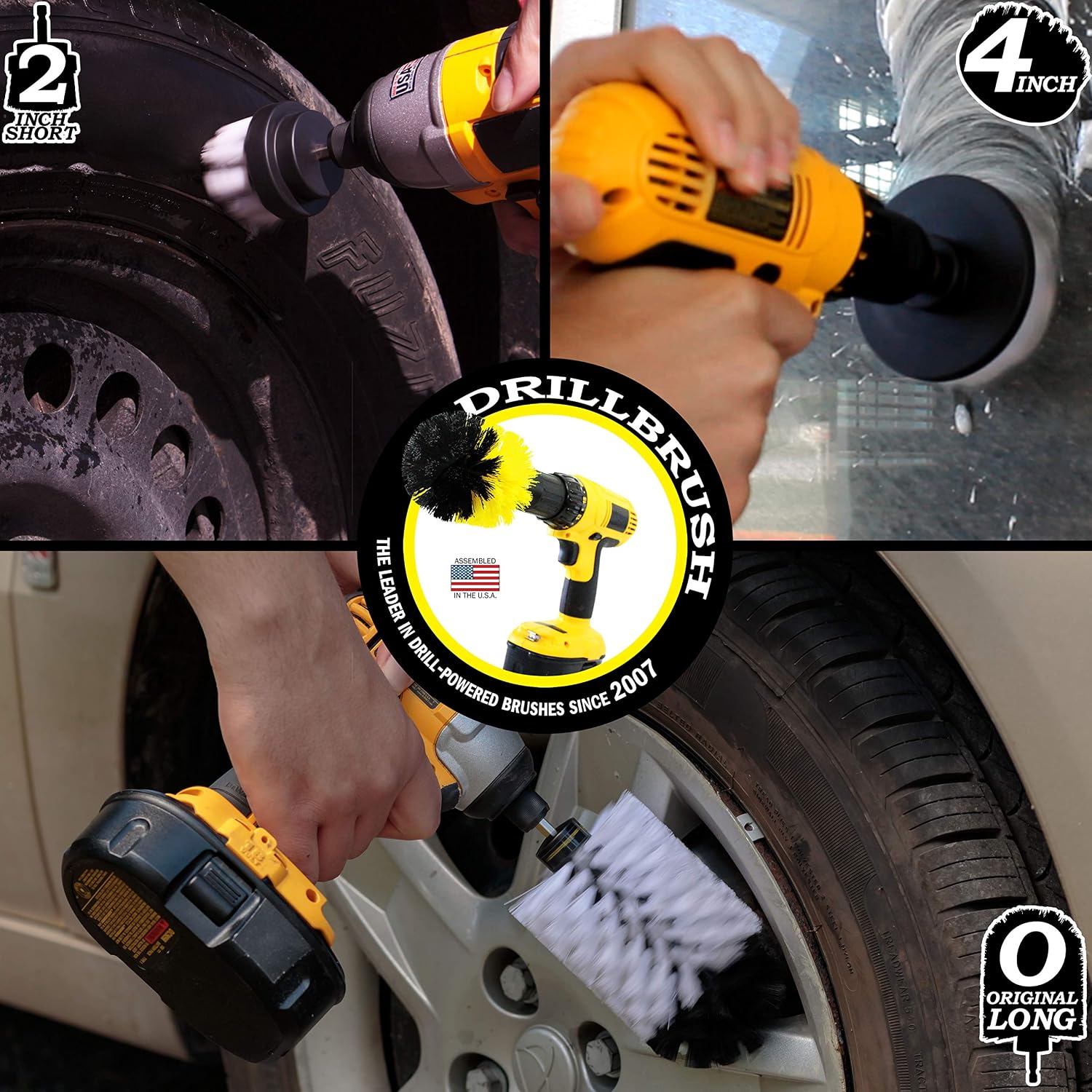 Drill Brush Power Scrubber by Useful Products – Drillbrush White 3 Piece Automotive Cleaning kit - Upholstery Cleaner Scrub Brush - Car Cleaning Kit - Furniture Cleaner Brush Drill Attachment Set
