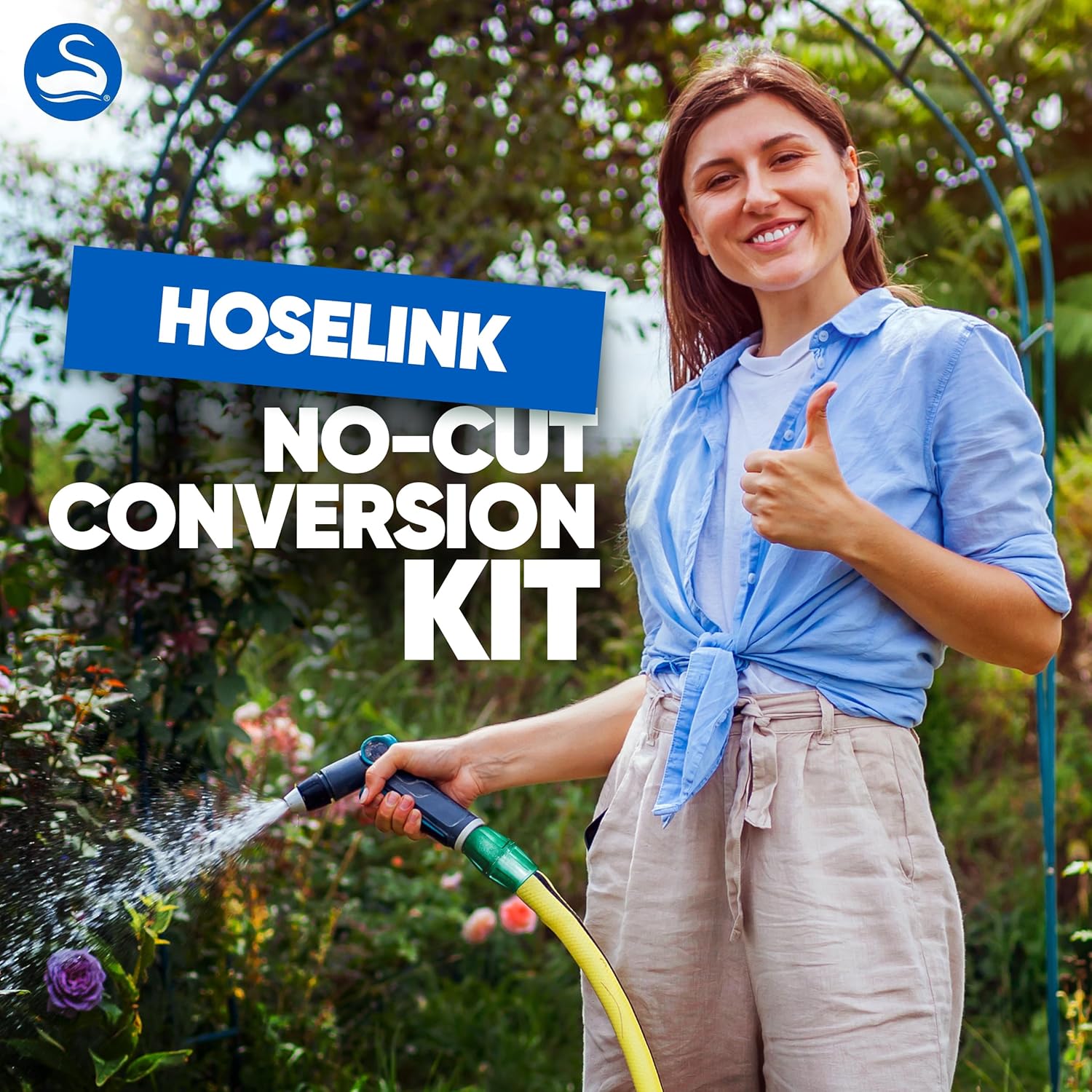Swan Hoselink 2-Way Heavy Duty Hose Splitter, Quick Connect Fittings for Garden Hose, Leak-Proof Outdoor Faucet Adapter, Efficient Watering & Repair Kit, 5/8" & 1/2" – Durable, Easy Water Flow Control