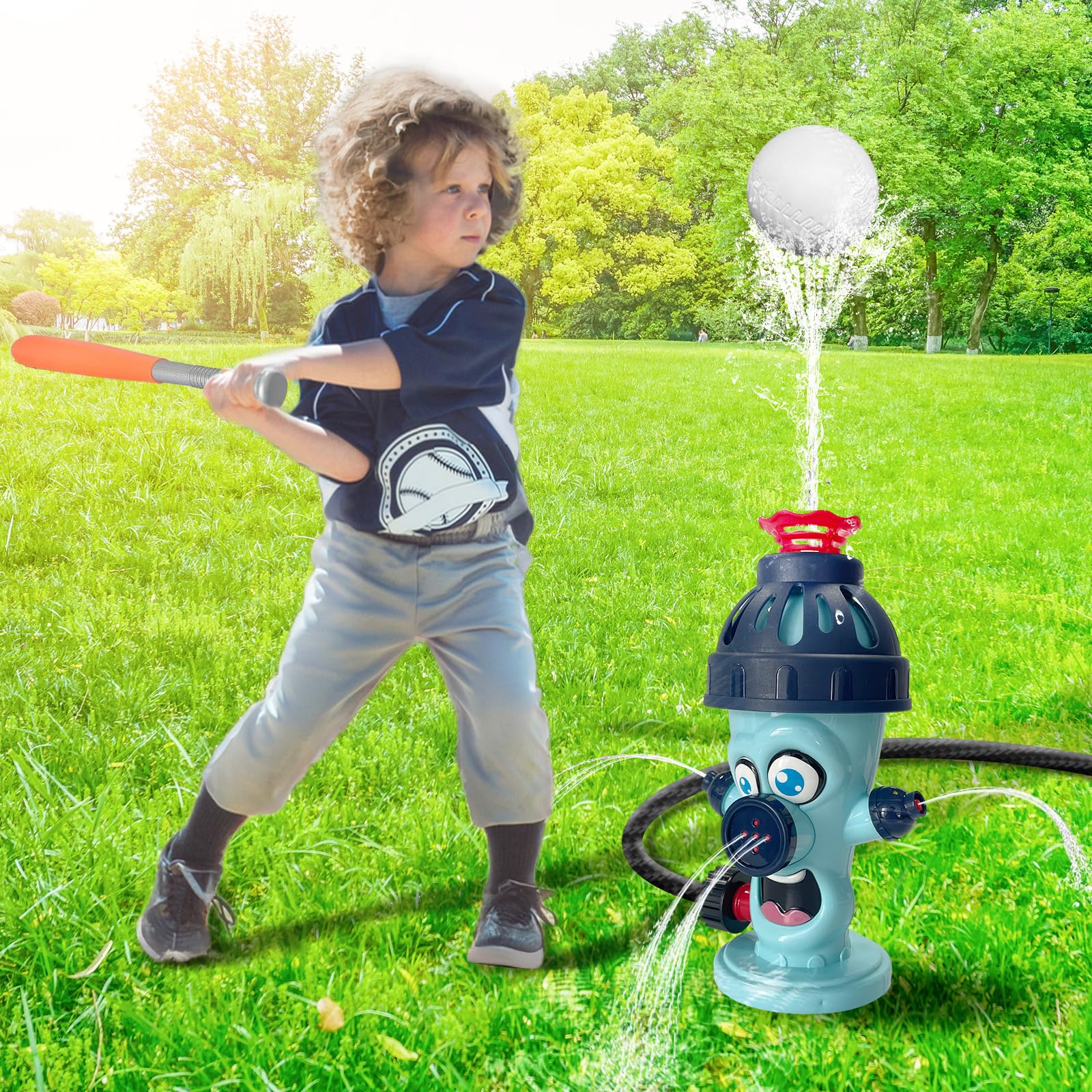 Sprinkler Tee Ball Set for Kids,Fire Hydrant Sprinkler Toy with Baseball Play Set,2 Balls,Fun Summer Play Water Toys for Backyard Lawn Garden,Water Spray Sprinkler for Kids Boys & Girls Age 3+ Years