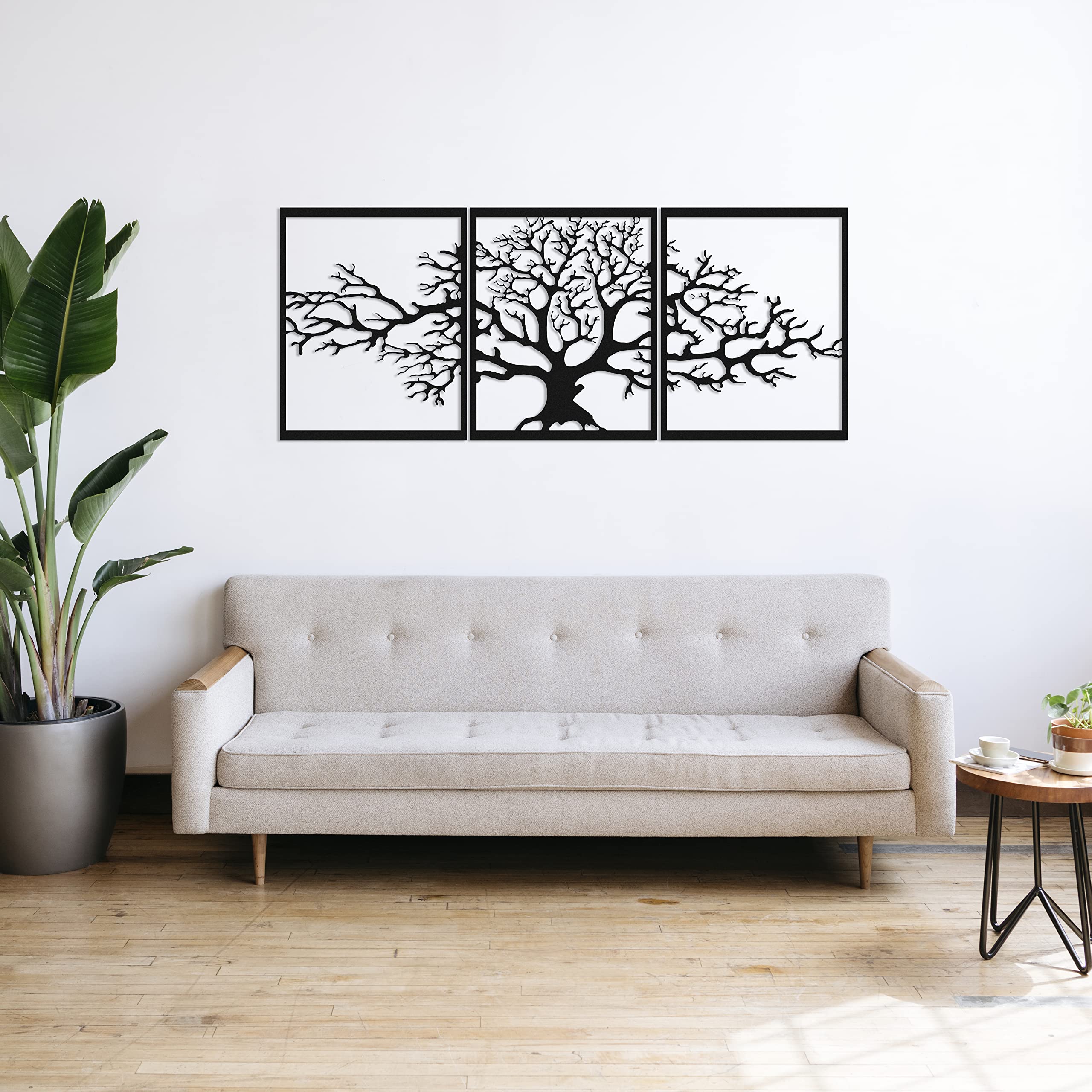 Arbre De Vie En Métal, Décoration Murale, Sculpture en métal 3D, Pour Maison, Bureau, Chambre à Coucher, Salon, Décoration extérieure, Grand lot de 3, Noir, (144x60 cm)