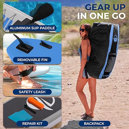 Vista 7 de SereneLife Inflatable Stand Up Paddle Board - Wide Stable Design, Non-Slip Deck for Adults & Youth with Premium Paddle Board Accessories: Carry Bag