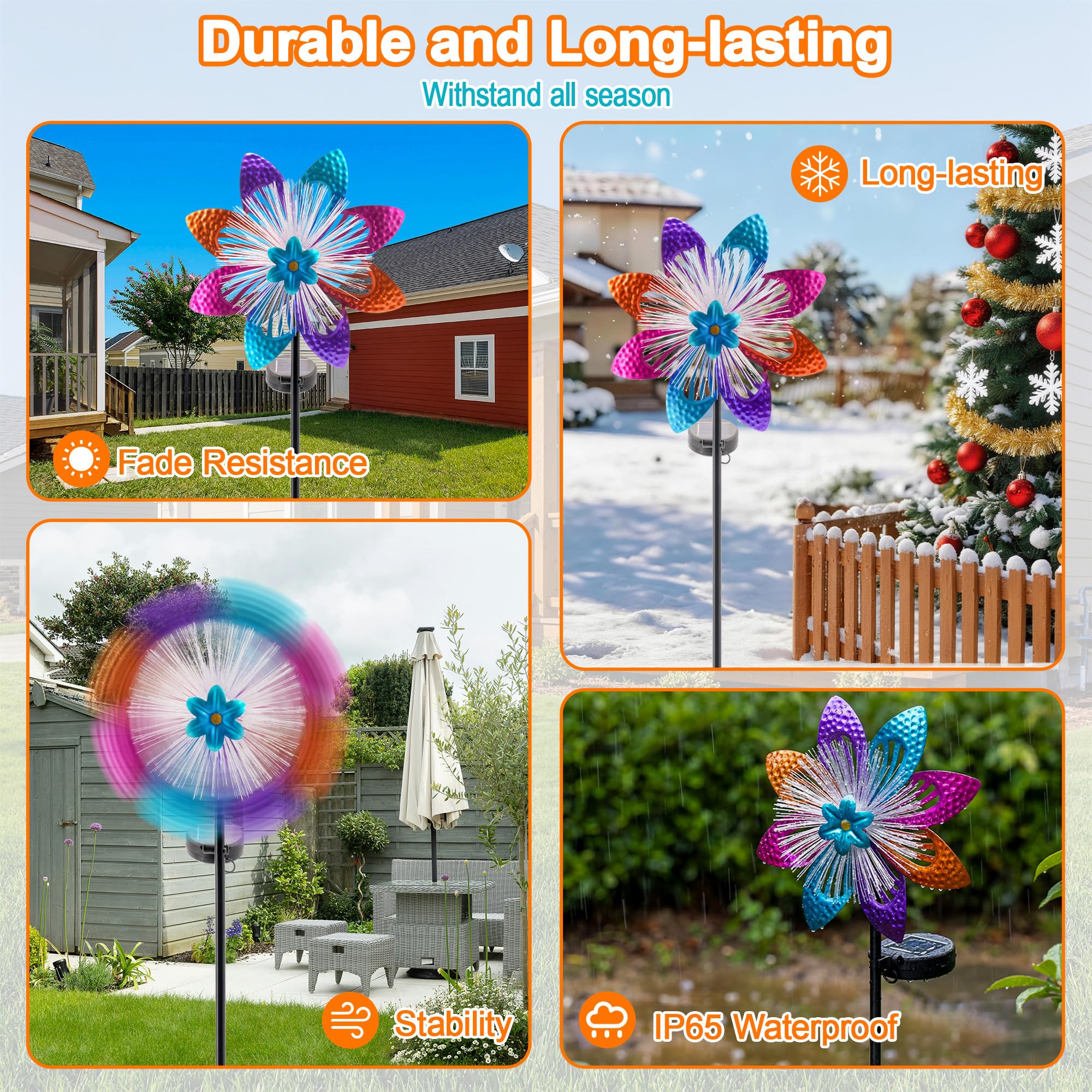 Molinillos de viento solares para exteriores, 42 x 9.5 pulgadas de alto, esculturas y molinillos de viento de metal, molinillos de viento giratorios de jardín para decoración de patio, decoración de
