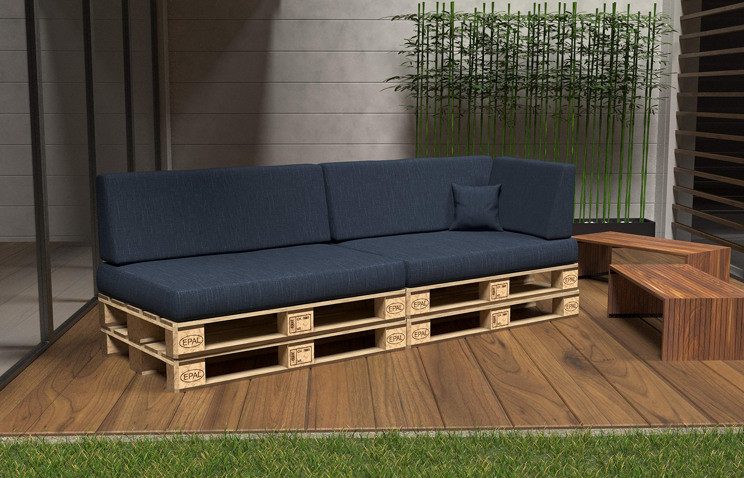 POKAR Euro Pallet Seating Set of 2: 1x seat cushion 120x80cm + 1x back cushion 120x40cm, cold foam, removable covers, Home Garden Furniture DIY, indoor outdoor pillow, without pallets, Beige — view 76