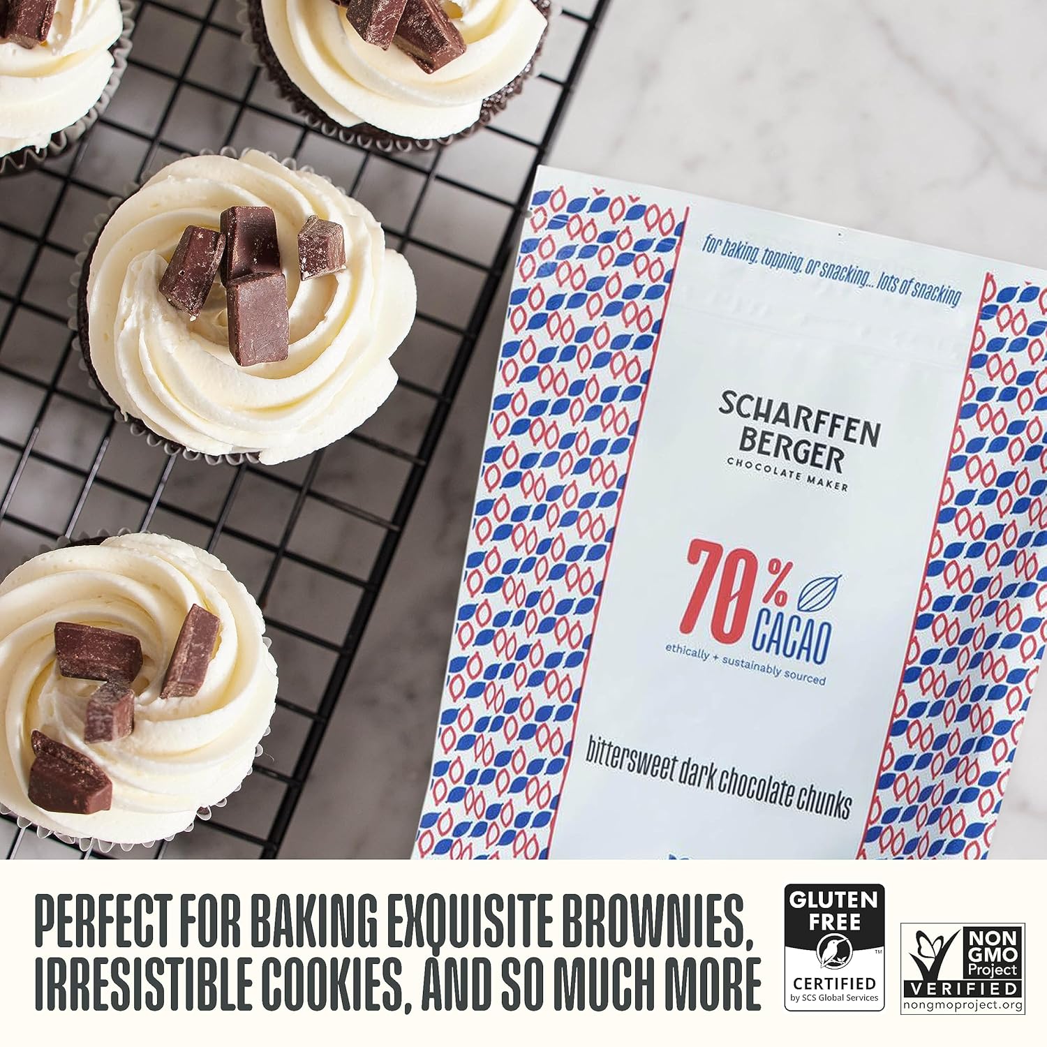 Scharffen Berger Baking Chocolate Chunks (7 Ounce, Pack of 3) - Bittersweet Dark Chocolate Chunks for Baking, 70% Cacao, Gluten Free, Non GMO Natural Chocolates, Individual Baking Chocolate