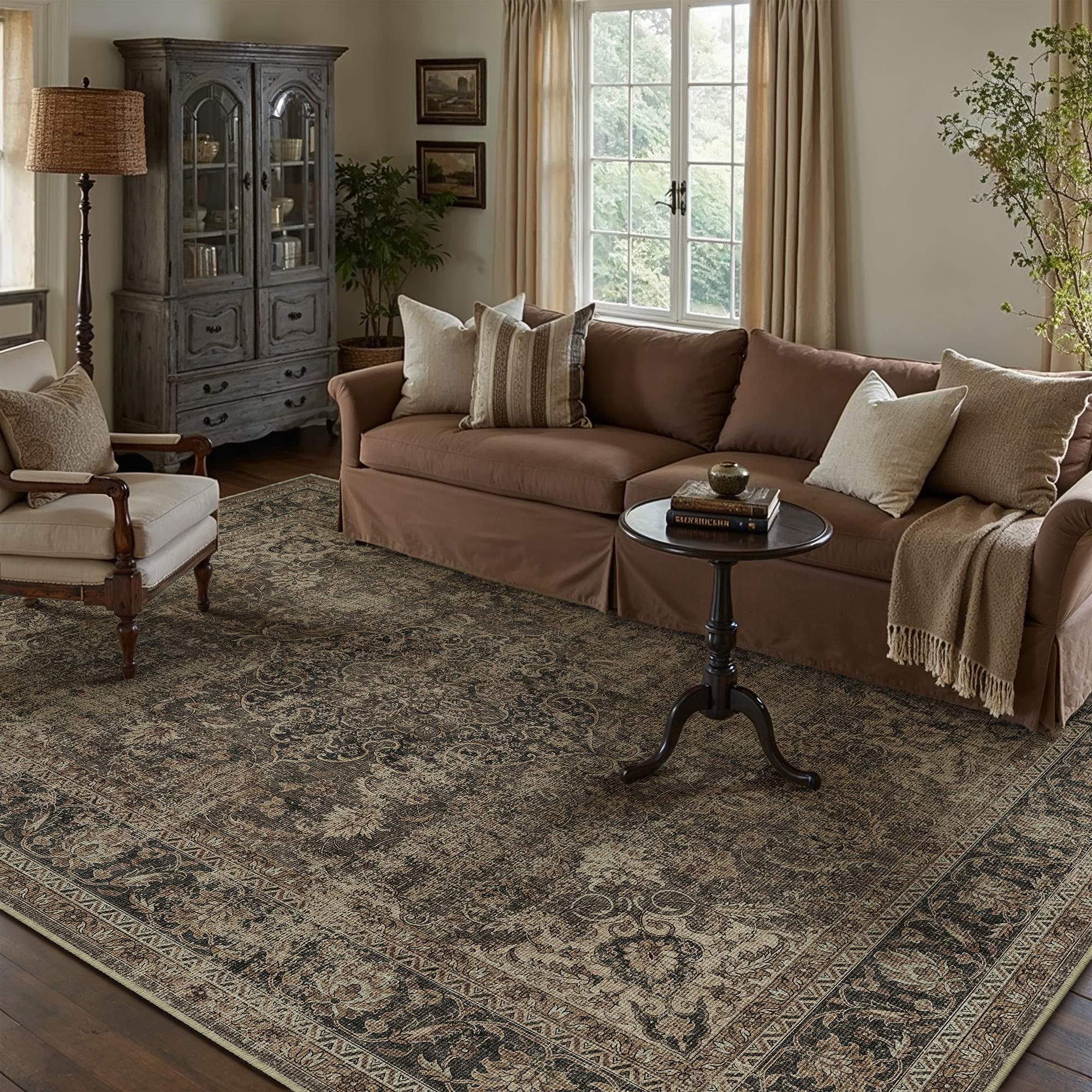 Amazon.com: WondRg 5x7 Washable Area Rug Brown Vintage Non Slip