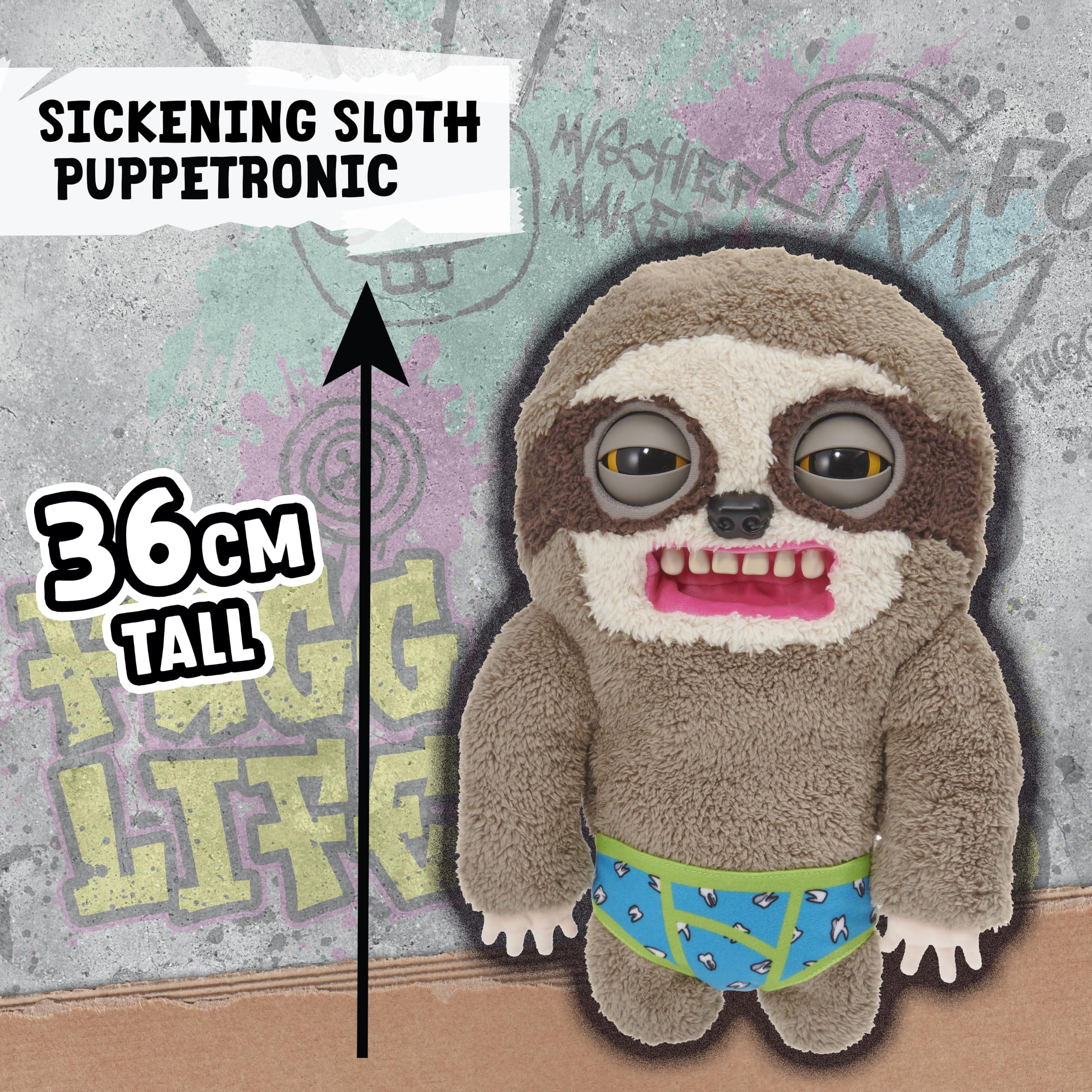 Wow! Stuff Fugglers Sickening Sloth Deluxe Puppetronic | Muñeca de Peluche interactiva con Voz y Sonidos | Ojos y Boca Abiertos | Ruidos de Pedos y eructos | Diálogo de 2 vías | A Partir de 8 años