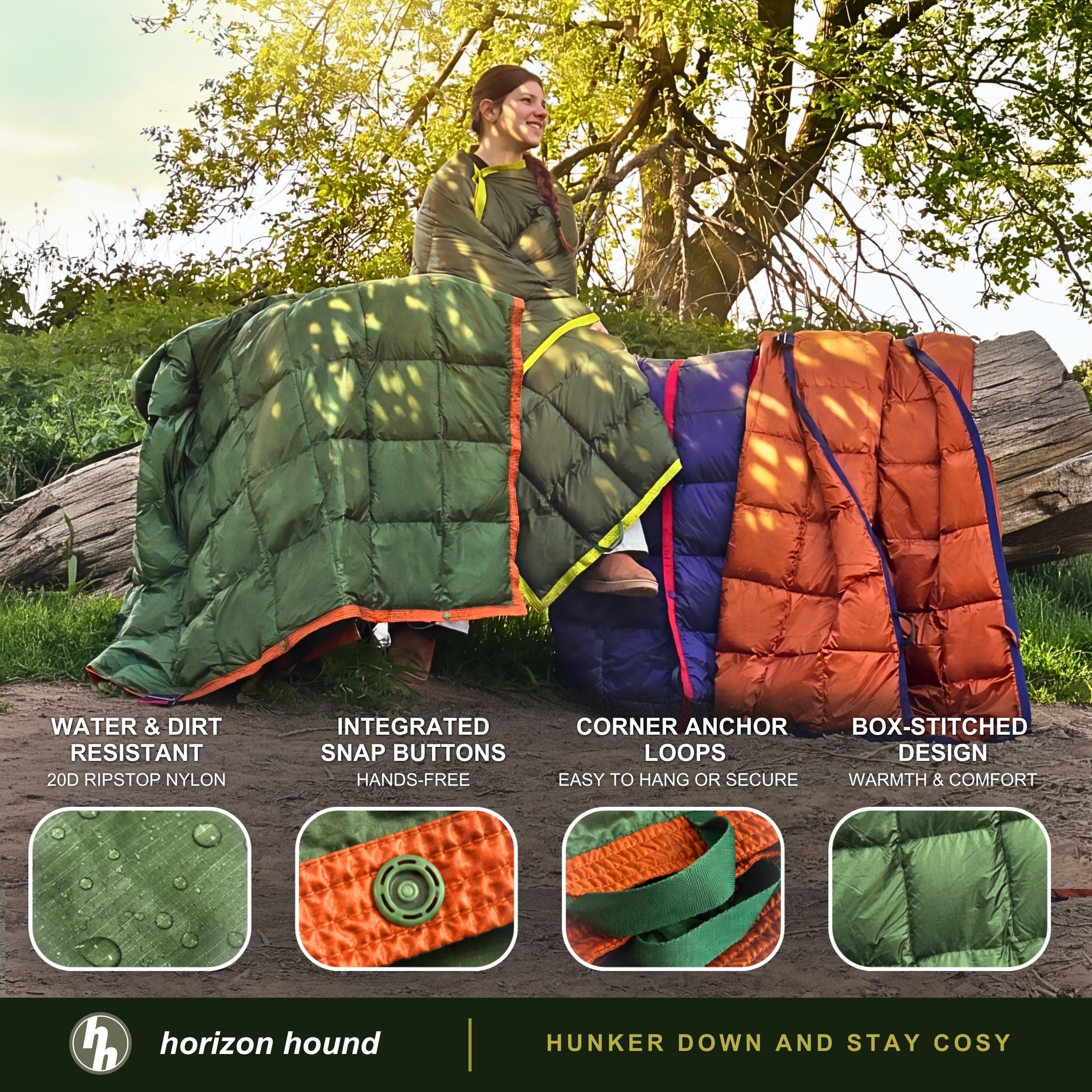 Horizon Hound GR-20 Down Camping Blanket - Outdoor Travel Quilt | Insulated, Lightweight & Warm Gear for Sleep, Camping, Stadium, Hiking & Festivals | Water Resistant, Packable & Compact