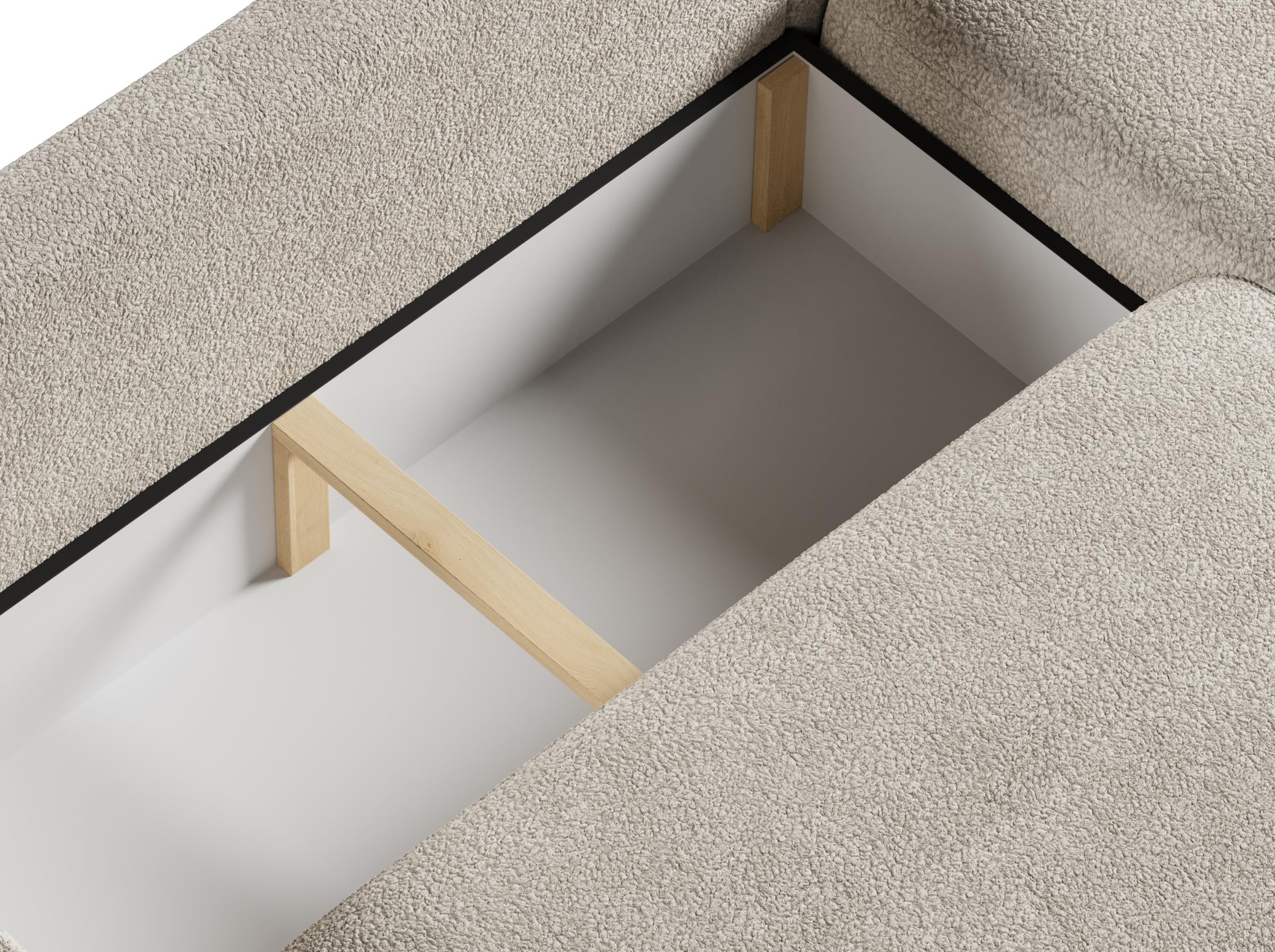 U-Form Wohnlandschaft mit Schlaffunktion 360x175 cm Bouclé Beige – Großes Schlafsofa mit Bettkasten, Moderne Couch mit Stauraum Pierr (Anthology 1)