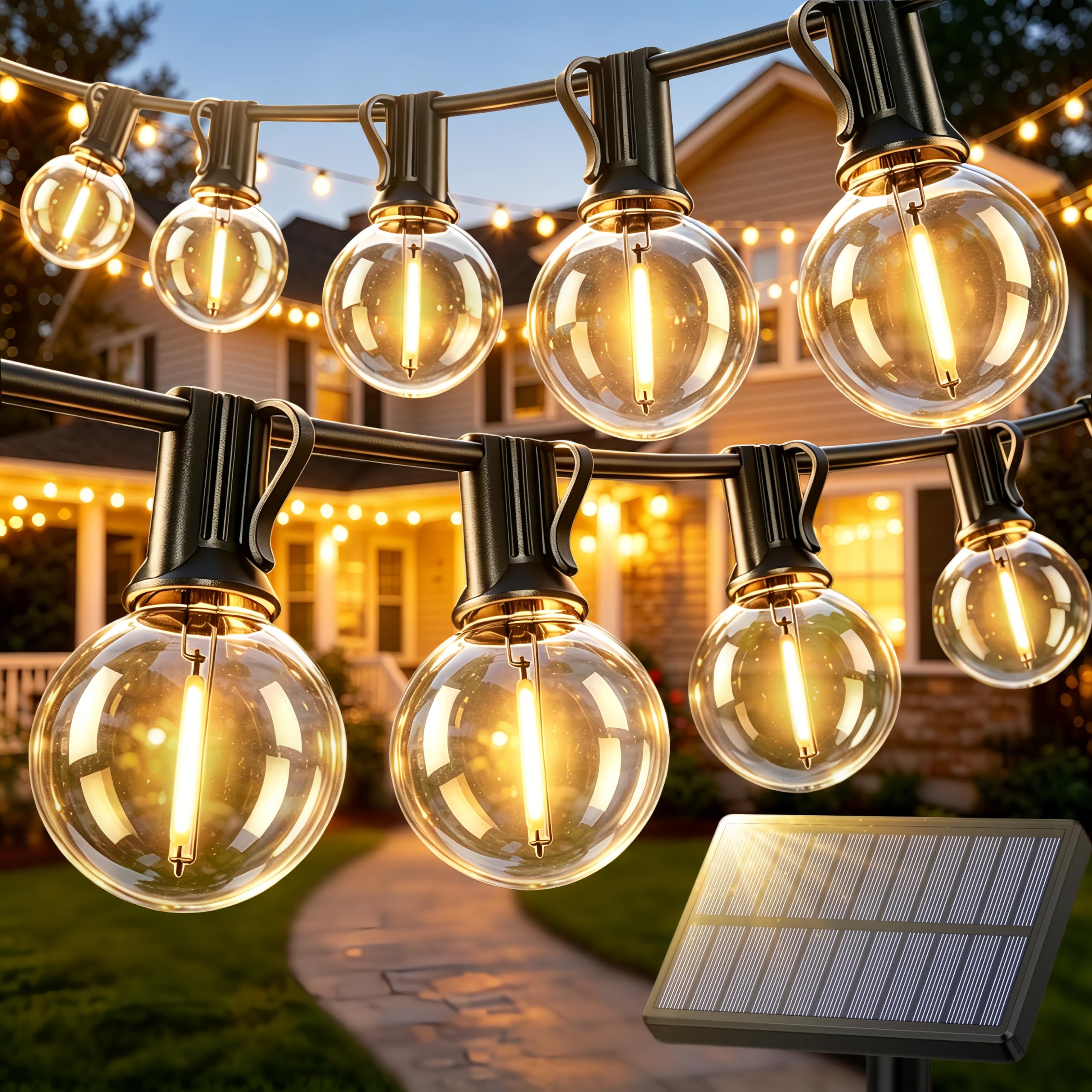 Solar Lichterkette Outdoor 30M, Wasserdicht Bruchsichere | Lichterkette Außen mit 50+2 Kunststoffbirne, Solar & USB Aufladung, 3 Lichtmodi für großer Garten, Hof, Terrasse, Außenfeier