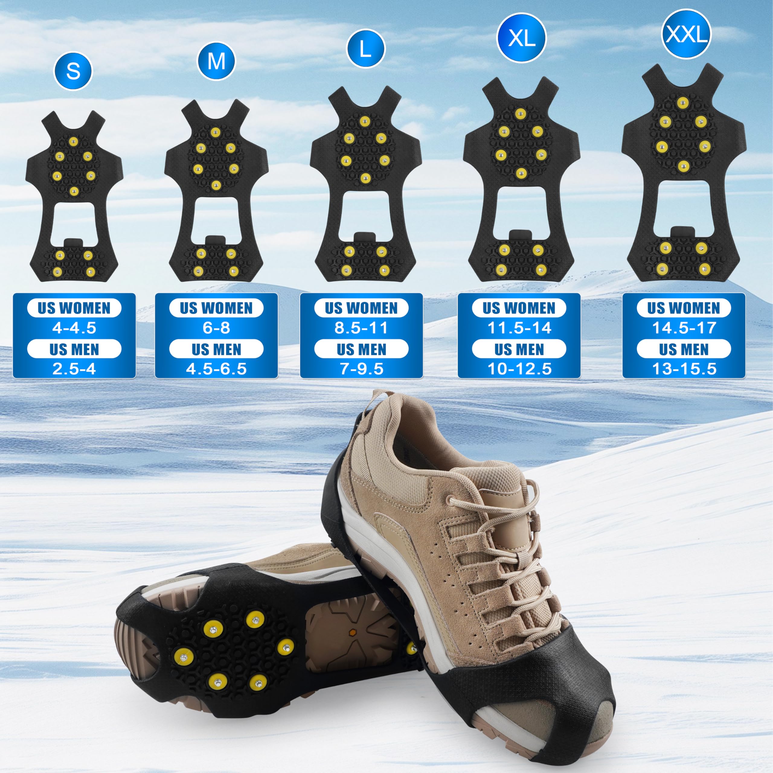 AGOOL Ice Cleats Snow Traction Cleats raki do butów i butów antypoślizgowe kalosze do chodzenia po śniegu i lodzie gumowe knagi do chodzenia antypoślizgowe raki