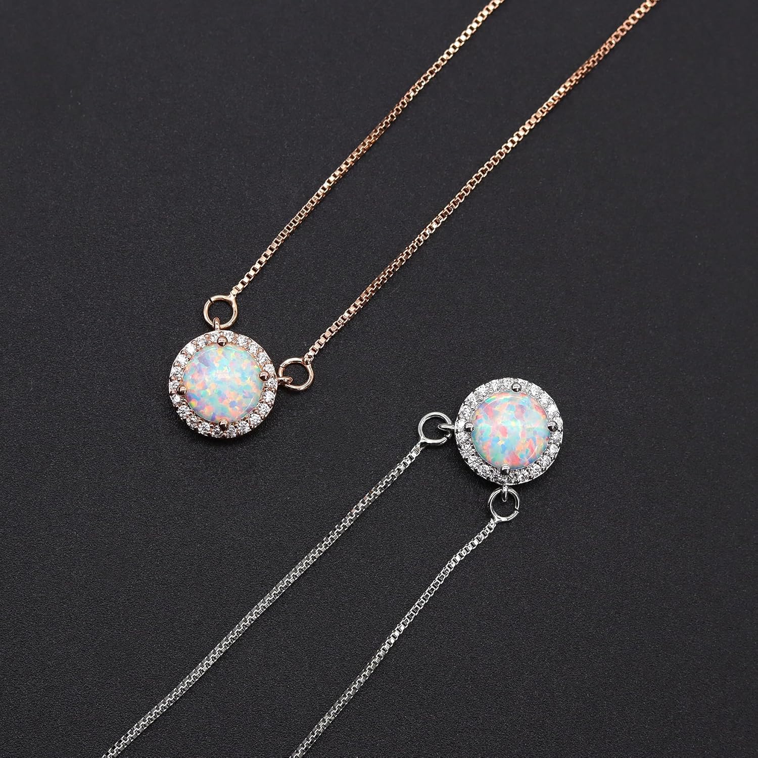 AILUOR White Opal Necklaces for Women, Rose Gold Plated Dainty 11mm Round Gemstone Pendant October Birthstone Pendant Necklace for Women Bridal Wedding Jewelry Birthday Gift for Wife Mom Her - Image 7