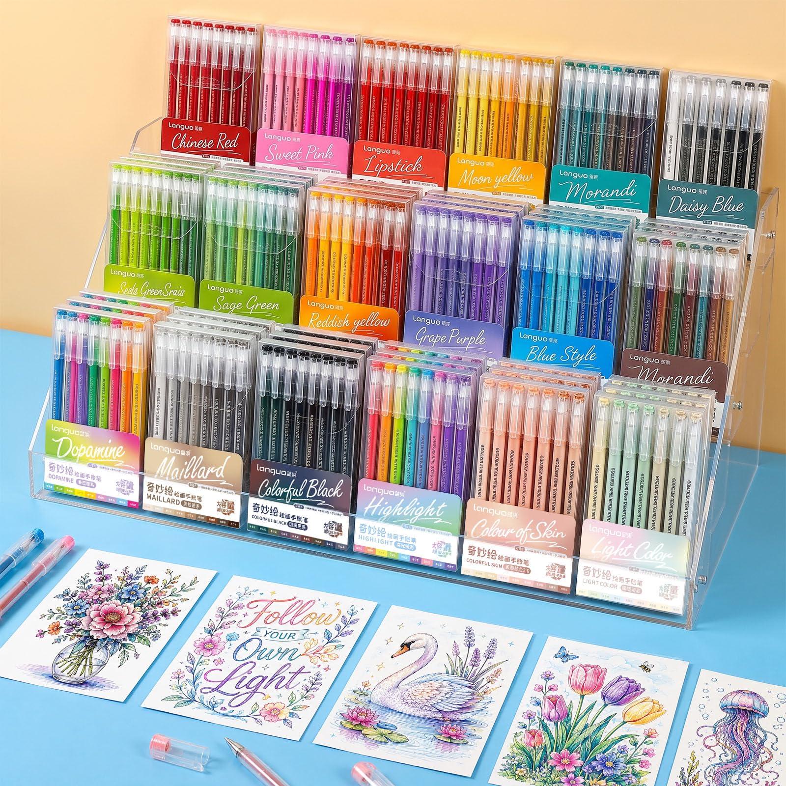 Laconile 240 Stylos Gel pour Coloriage Adulte – Pointe Fine 0,6 mm – Gel Pen pour Scrapbooking, Dessin, Écriture, Griffonnage, Journal – 231 Couleurs Vives + 3 Blanc/3 Argent/3 Or