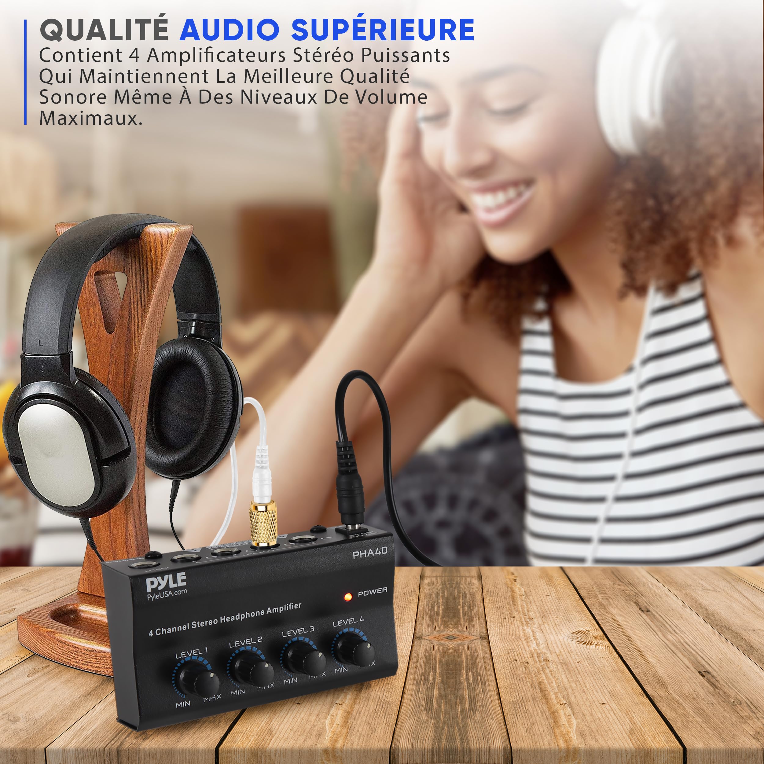 Pyle Versterker,Draagbare 4-Kanaals Stereo Hoofdtelefoonversterker, Professionele Multikanaals Hoofdtelefoonsplitter met 4 TRS Hoofdtelefoonuitgangen en TRS Audio-ingang, Onafhankelijke Volumeregeling