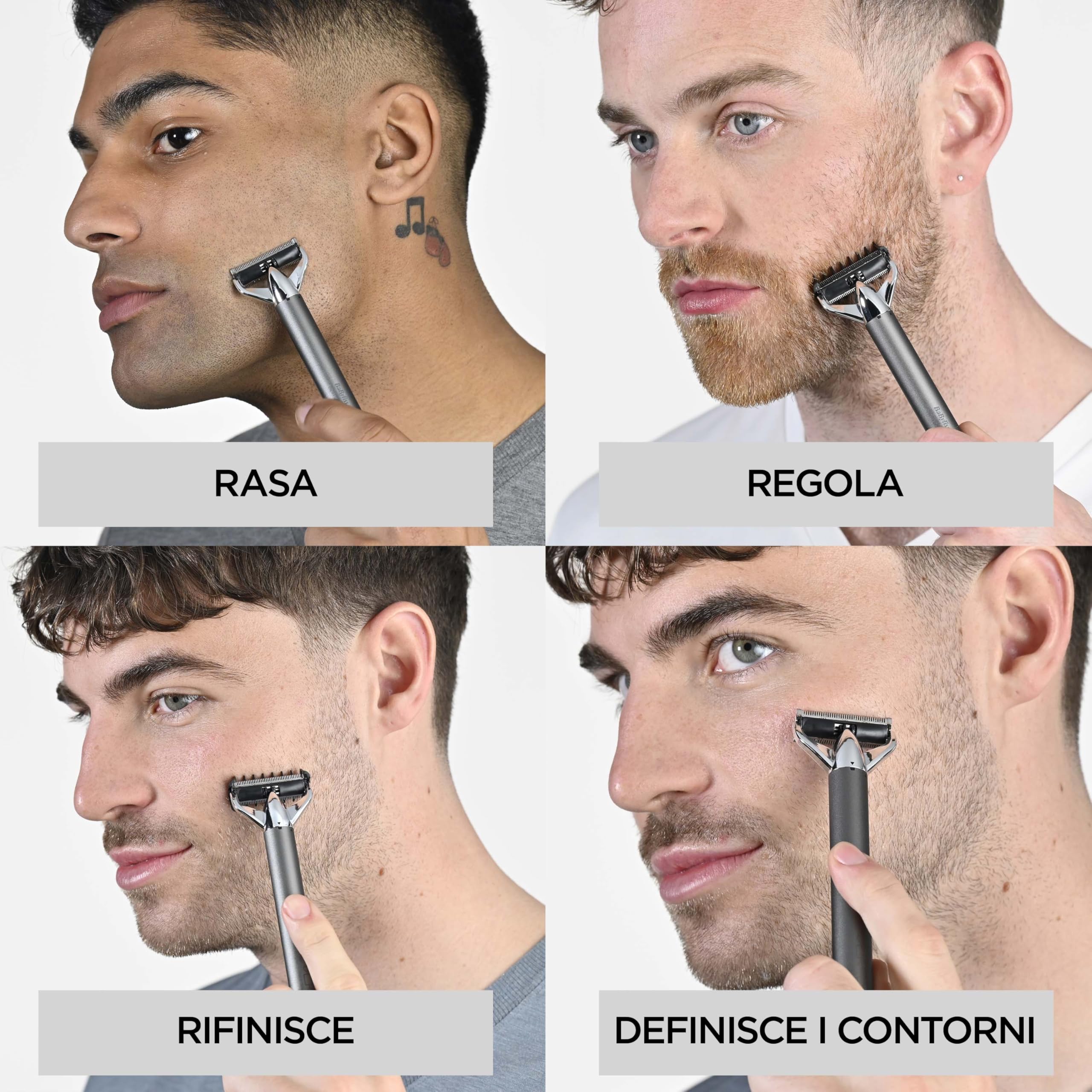 BaByliss X-Blade, Rasoio regolabarba, lame di precisione ultra-affilate, testina flessibile a 50°, 4 guide 1-5 mm, Batteria agli ioni di litio, 100& Waterproof, OT996E