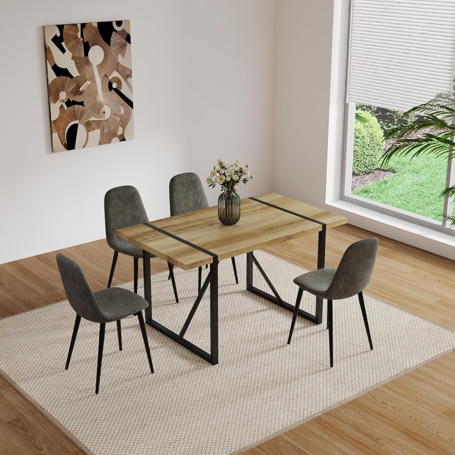 Amazon.com - WIIS' IDEA Modern Dining Table Set for 4,Rectangular Solid Wood Dining Table for 4 ...