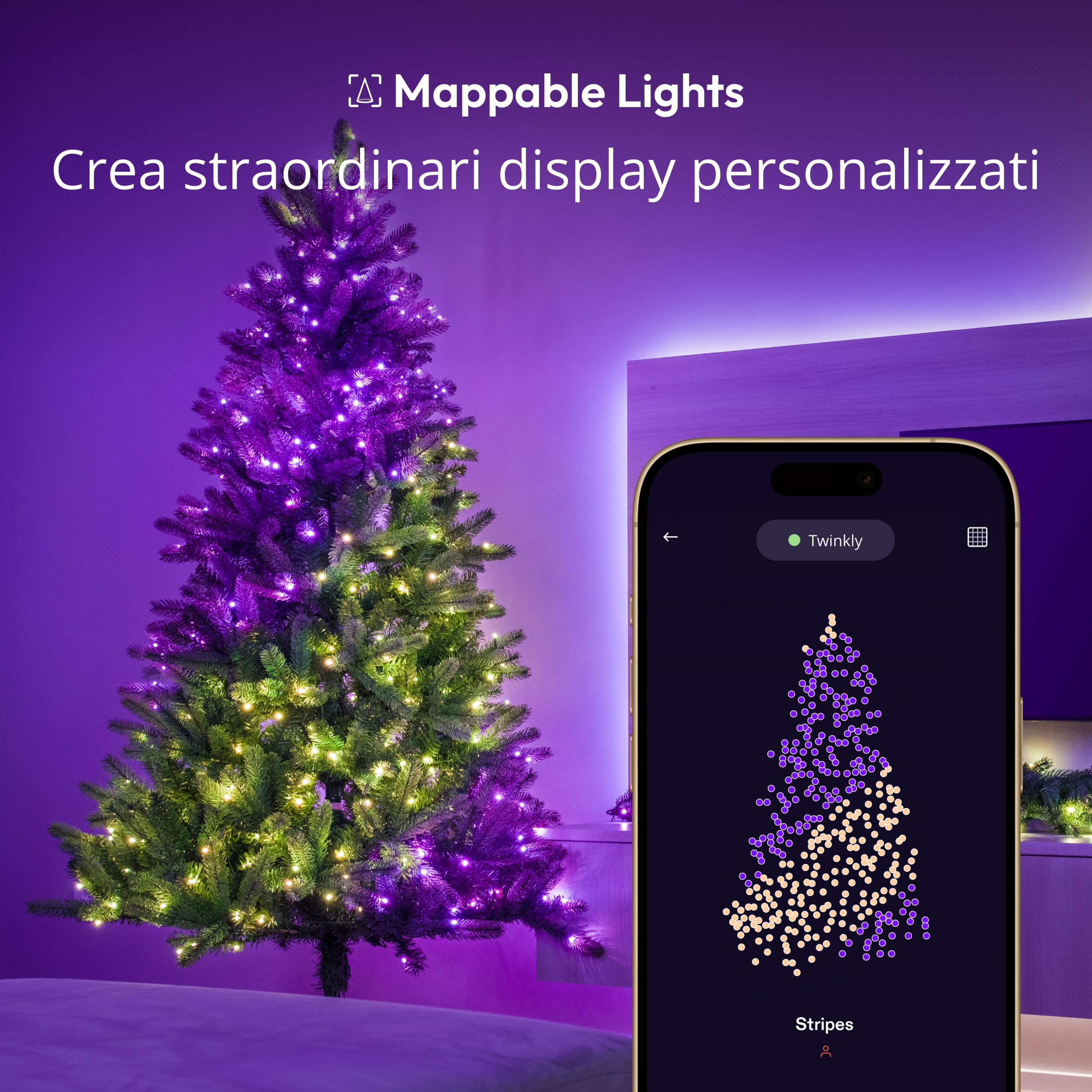 Twinkly Strings HD – 500 RBG + Warm White LEDs, 27.5 Meters, Green Wire, Indoor/Outdoor Lighting Decoration