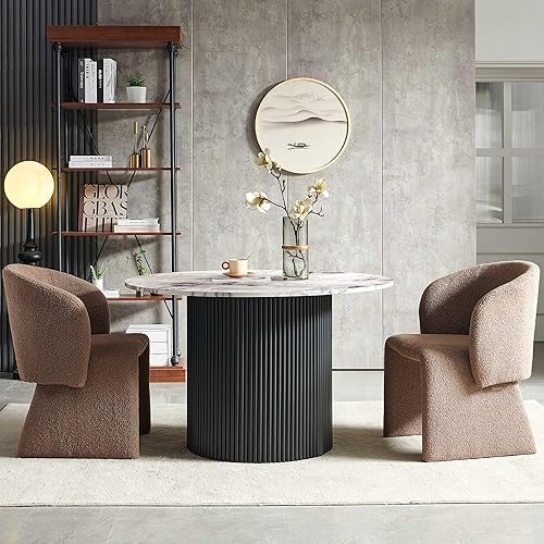 Miniatura 16 de NORDICANA Juego de mesa de comedor redonda de 5 piezas para 4, juego de mesa y sillas de cocina rústicas de 47 pulgadas, juego de comedor con 4