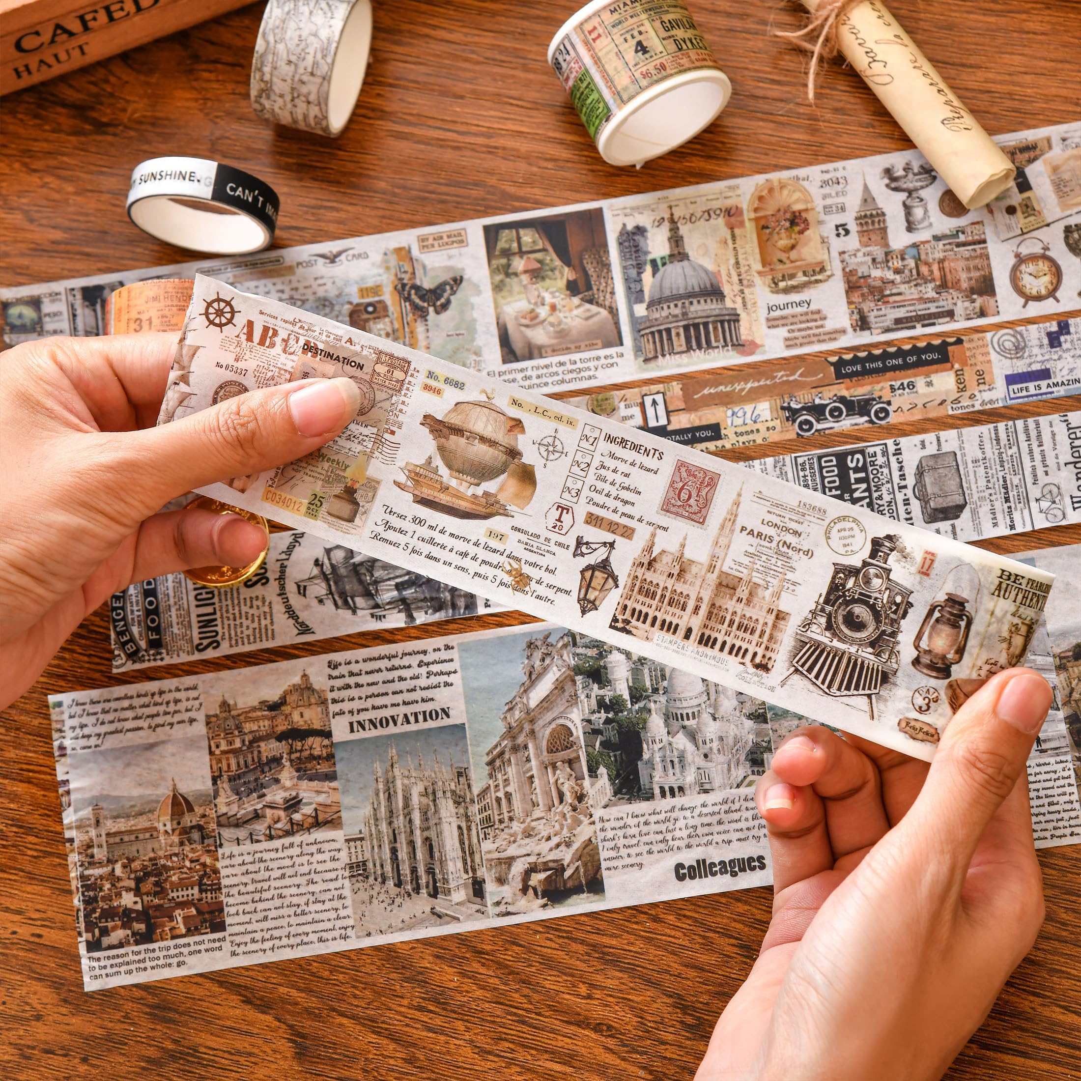 KAVI' S Zestaw dekoracyjnych taśm Washi w stylu retro, w stylu antycznym, do prac ręcznych, do majsterkowania, pamiętnika, planera, scrapbookingu, pakowania (wydarzenia)