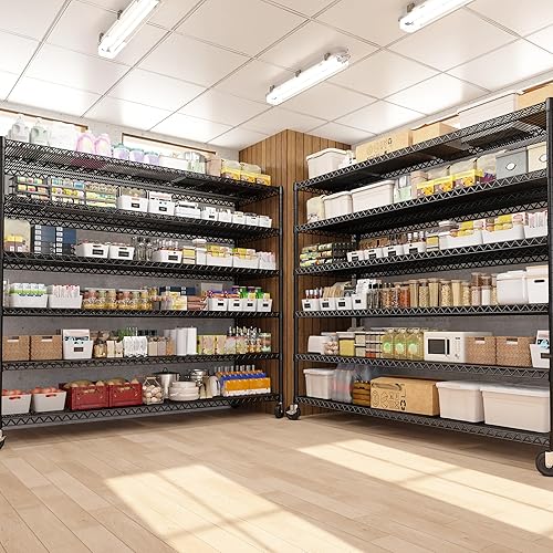 Miniatura 5 de REIBII Estantería de alambre de acero resistente de 82.6 pulgadas de alto x 60 pulgadas de ancho x 17.7 pulgadas de profundidad con ruedas, estantes