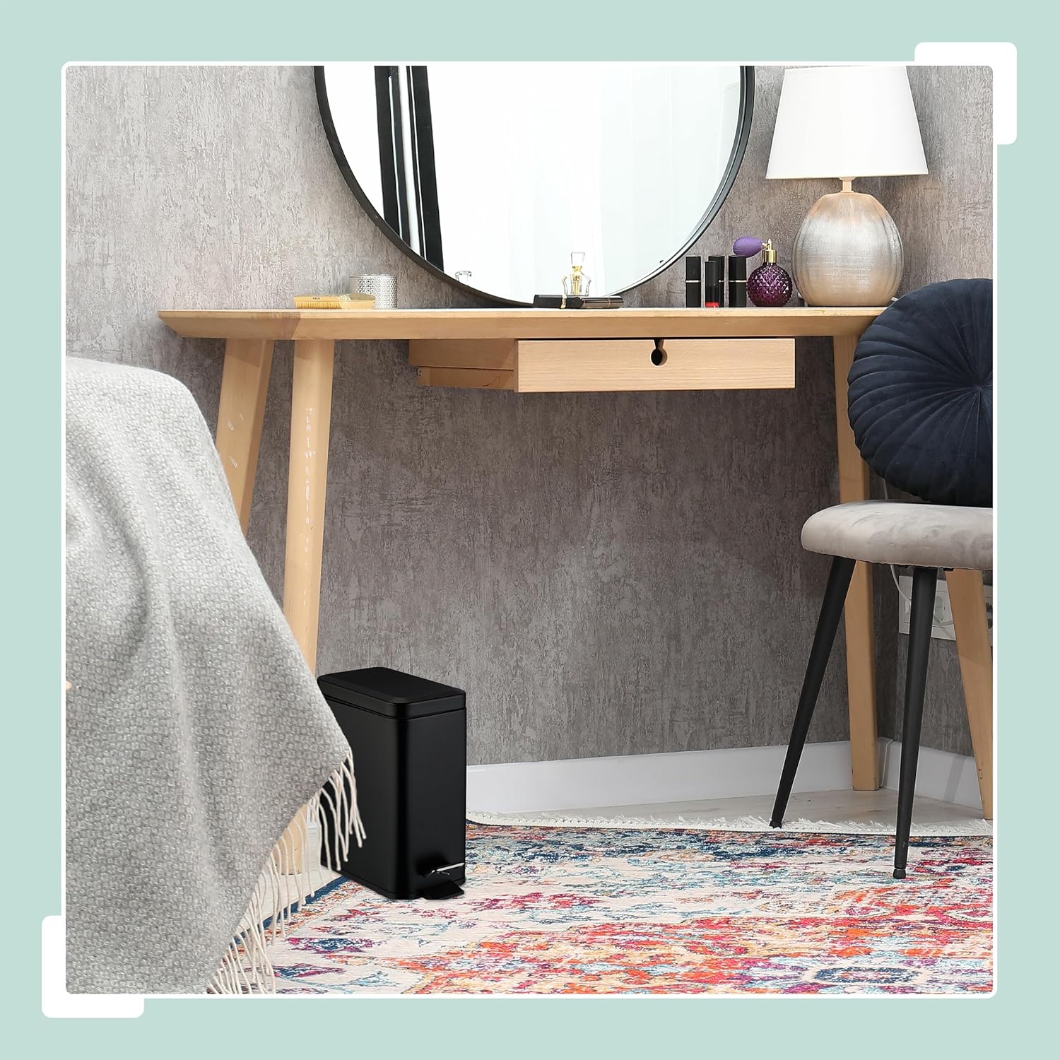 Relaxdays Bathroom Waste Bin, 5 litres, Soft-Close Mechanism, Removable Inner Bucket, Matte Stainless Steel, Pedal Bin with Lid, Black
