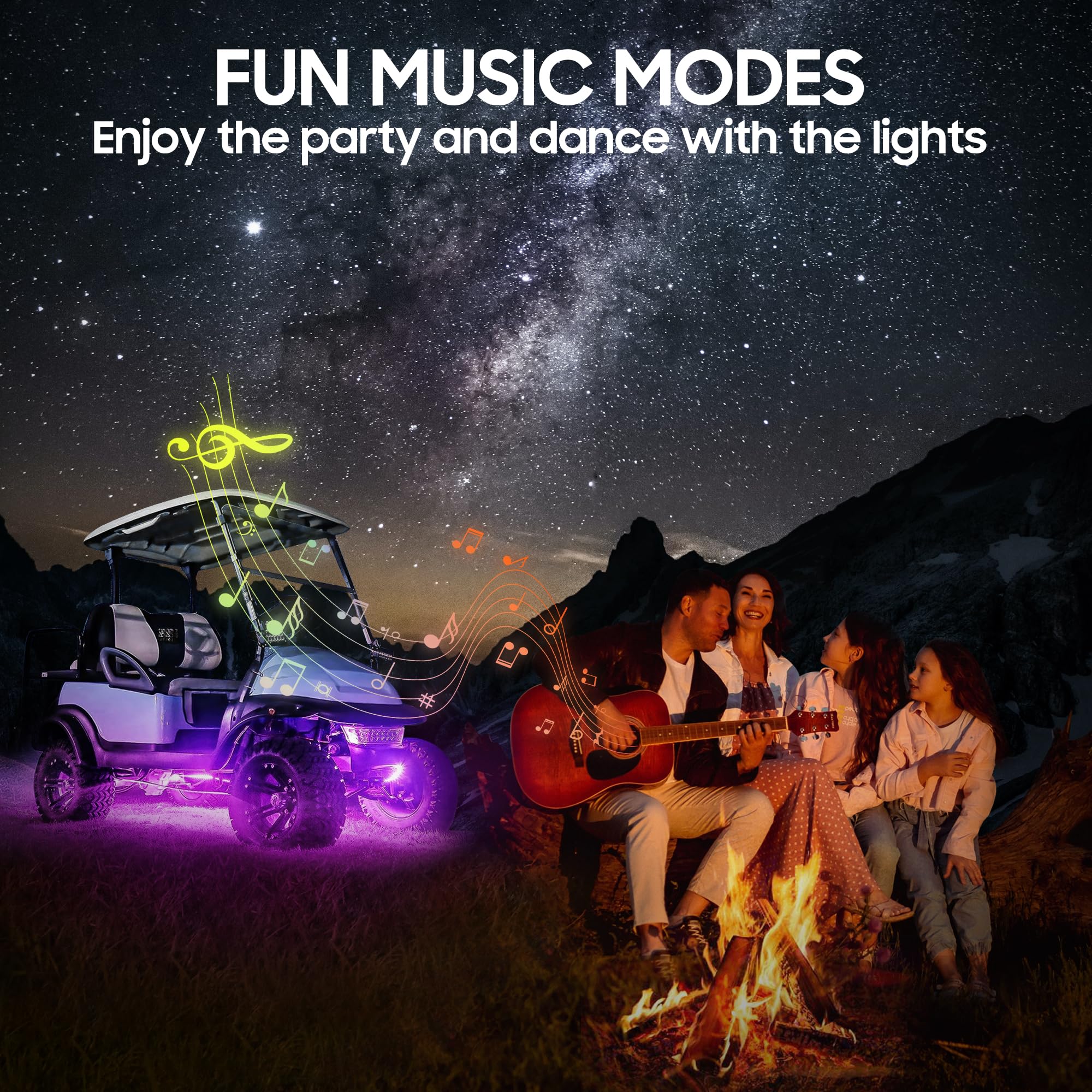 10L0L Kit di strisce luminose per carrello da golf, illuminazione al neon con telecomando wireless, suono attivo, tubi flessibili resistenti all'acqua