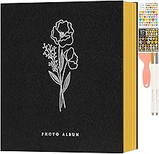 Lanpn Self Adhesive Photo Album Scrapbook 80 Pages, Linen Photos Albums DIY Sticky Magnetic Pages holds 4x6 5x7 A4 A5 Picture for Family Wedding Birthday (Large-40 Sheets/80 Pages, Black)