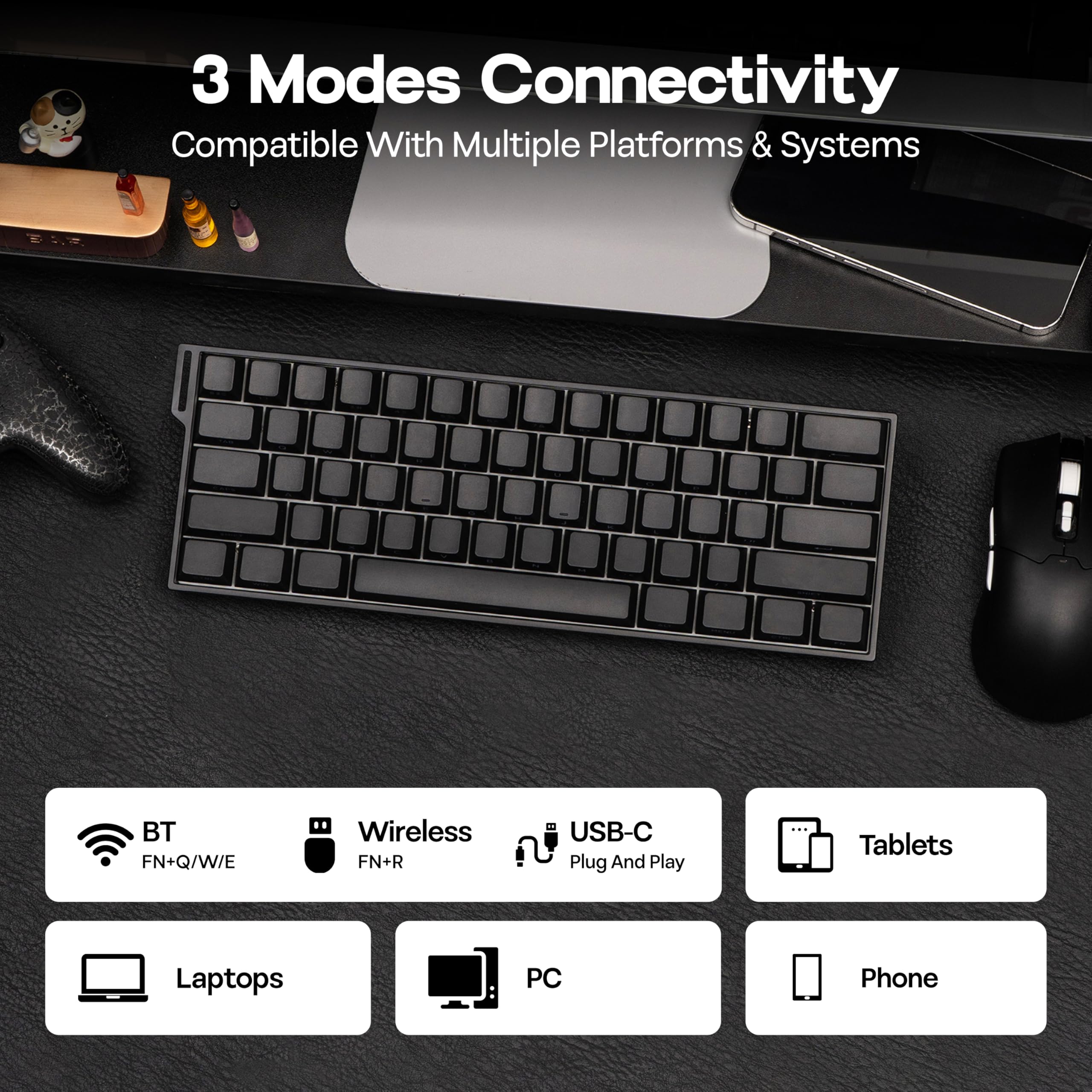 MechLands Aula Mini60 HE PRO Teclado Inalámbrico de Efecto Hall, 4000 mAh, SOCD & DKS, Teclado Magnético para Juegos, Activación Ajustable, Consulta de 8K, RGB, Reducción de Ruido (Negro)