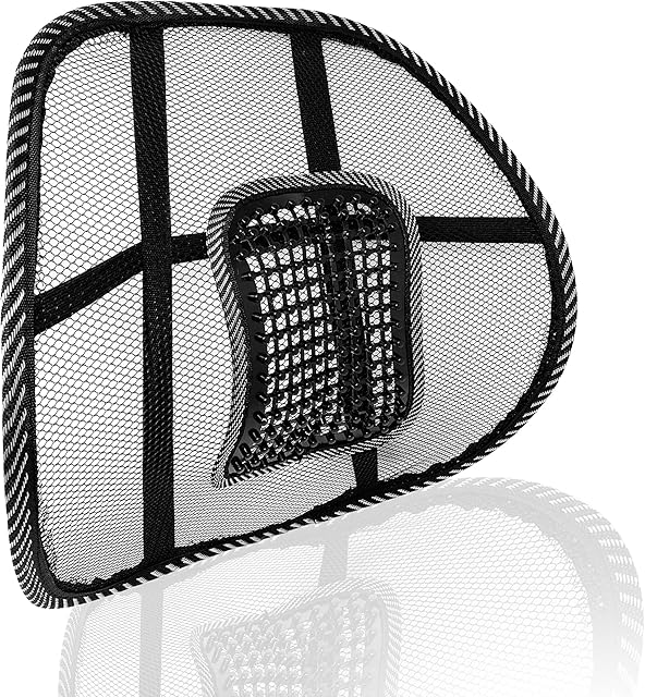 plastific Lumbar Back Support, Mesh Cushion Backrest for Office, Home, Car Seat, Portable, Breathable Work Chair Rest, Massage Beads for Lower Body Pain Relief (1 x Black Mesh Back Lumbar Support)