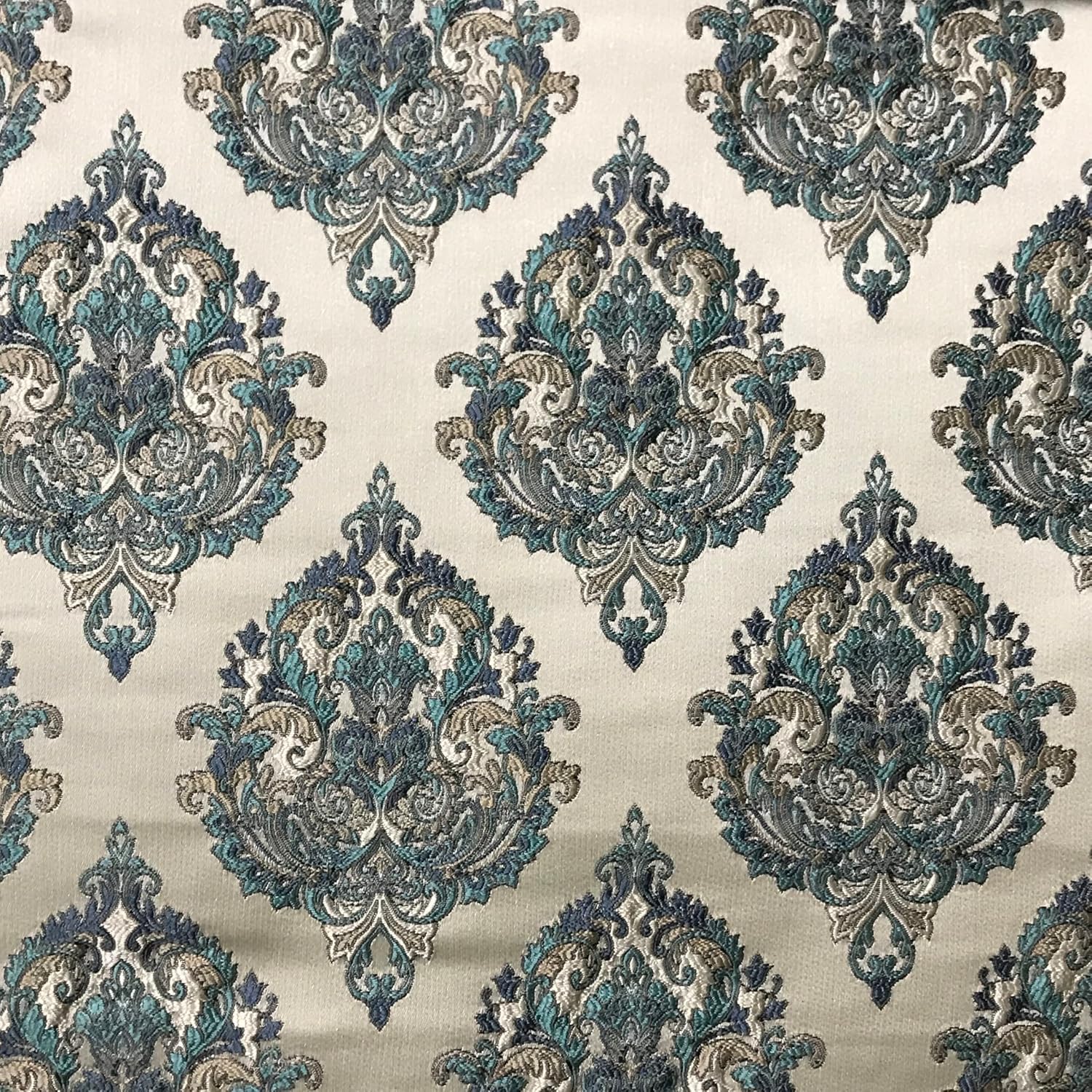 Luxurious Woven Jacquard Damask Motif Design Furnishing Fabric for Upholstery Window Treatments Craft - Renaissance Rococo Victorian - 54" Width - Fabric by The Yard (Blue)