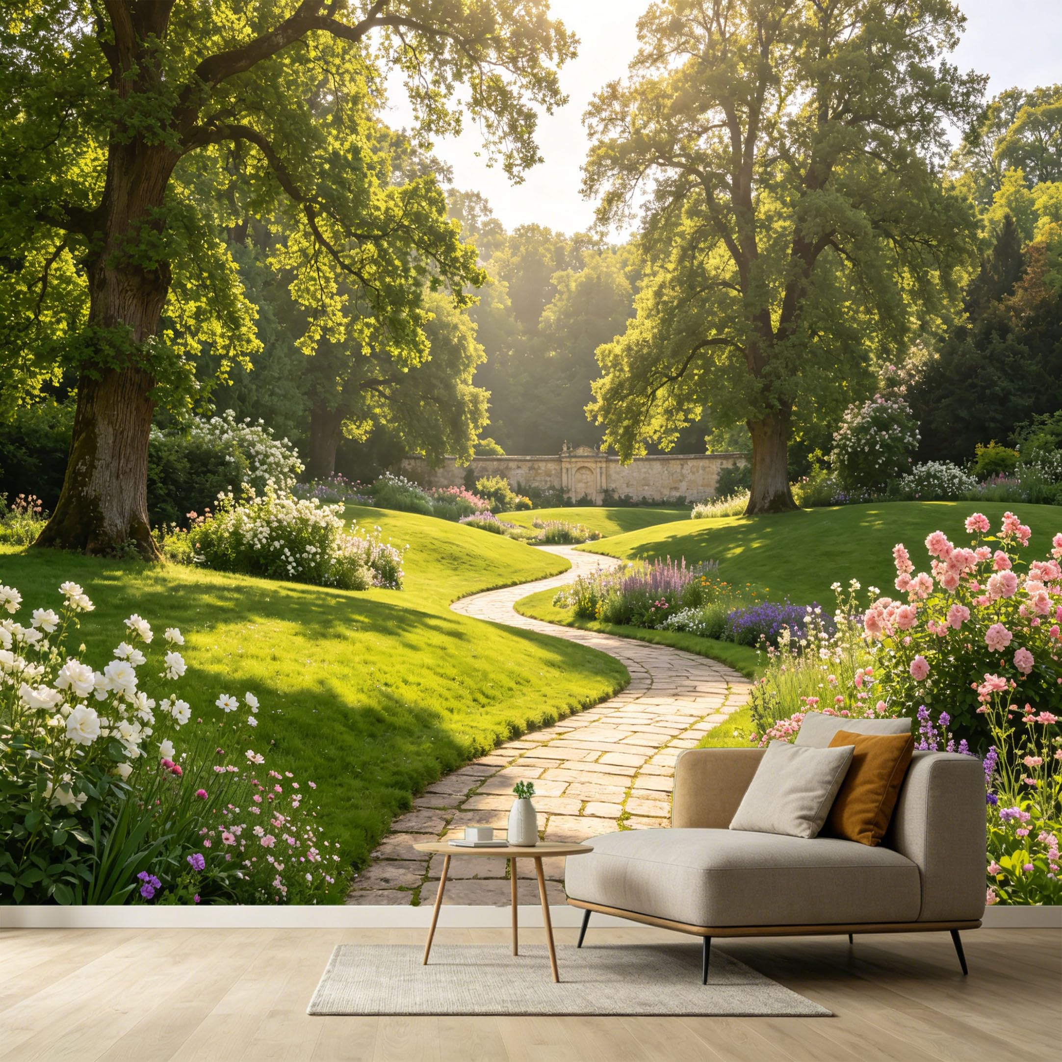 Custom Size Wall Murals Botanical Garden Landscape Stone Pathway Trees Blooming Flowers SelfAdhesive Wall Fabric Removable Large Wallpaper for Photo Living Room