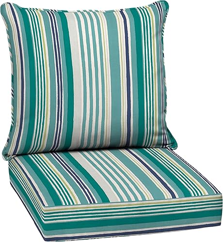 Arden Selections Juego de cojines de asiento profundo para exteriores, 24 x 24 pulgadas, repelente al agua, resistente a la decoloración, cojín de