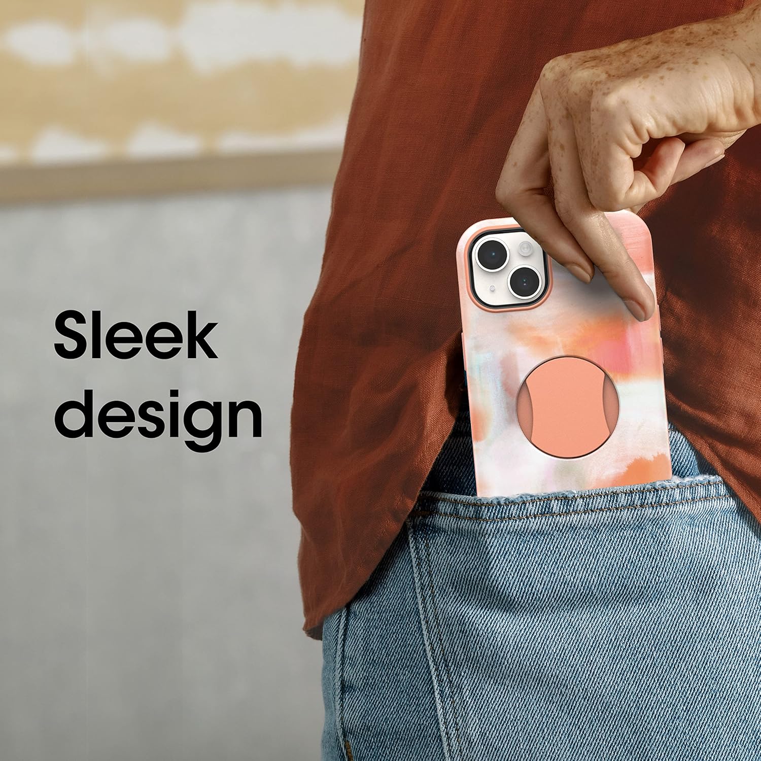 OtterBox iPhone 14 Plus (Only) OtterGrip Symmetry Series Case - Peaches (Orange), Built-in Grip, Sleek case, Snaps to MagSafe, Raised Edges Protect Camera & Screen - Image 3