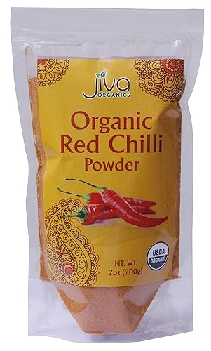 Jiva Organics - Polvo de chiles rojos orgánicos de 7 onzas - no transgénicos extra calientes