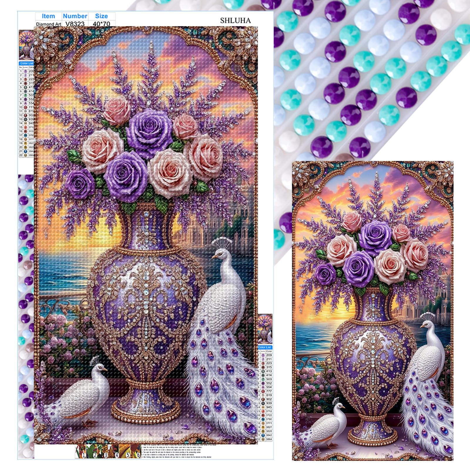 POETRYDRAW Vase Full DIY 5D Round Drill Gem Art Diamond Art Painting Kits for Adults/Beginners Gift Idea Home Wall Decor Diamond Art Kits 15.75x27.56in (V8323)