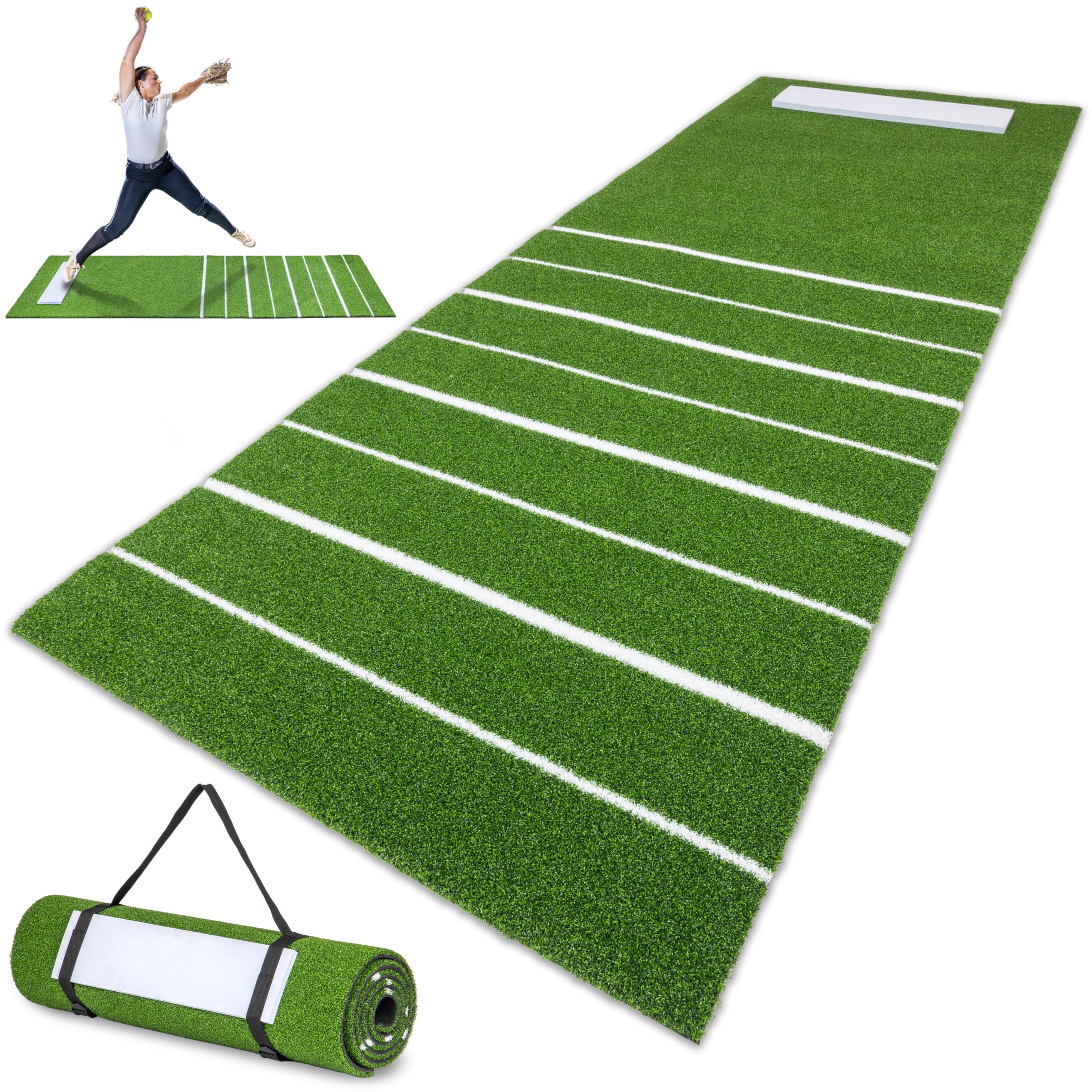 GoSports Softball Pitching Mat with Stride Lines - Indoor Outdoor Antislip Rubber Backing