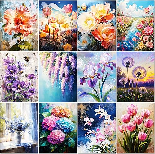 Miniatura 8 de BWFY Paquete de 12 kits de pintura de diamantes de animales para adultos, kit de arte de diamantes 5D, juegos de arte de diamantes de taladro