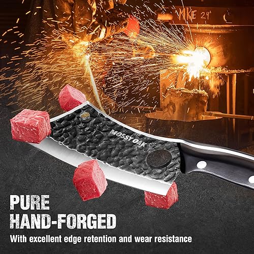 Miniatura 5 de Mossy Oak Cuchillo para carne, cuchillo de carnicero con funda de cuero auténtico, cuchillo de cocina forjado a mano, mango completo para cortar
