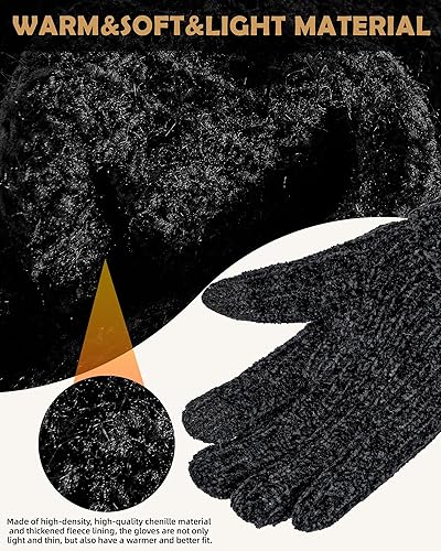 Miniatura 2 de Guantes de invierno para mujer, de chenilla, guantes para mujer, para clima frío, forro polar cálido, guantes para mujer con dedos para pantalla