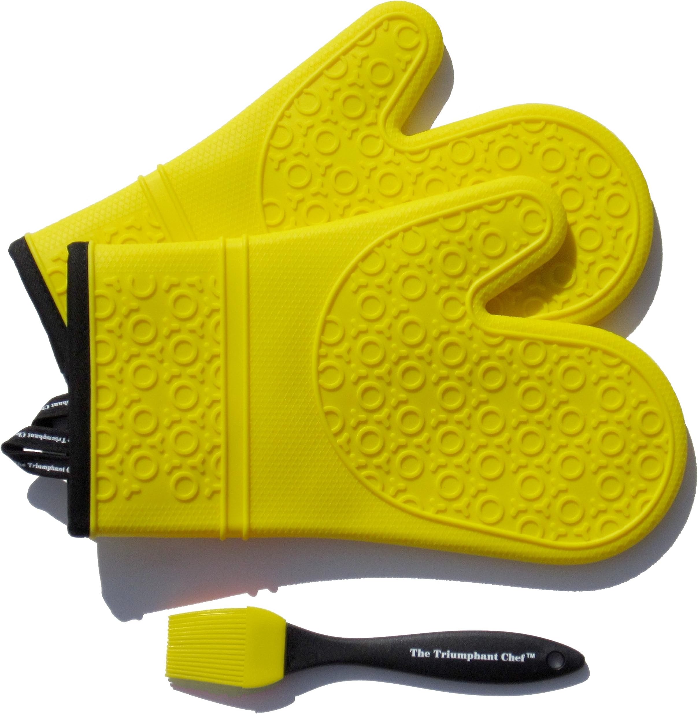 Super Flex Silicone Oven Mitt, Deluxe Quilted Liner, 1 Pair, Canary Yellow, Bonus Sauce Brush