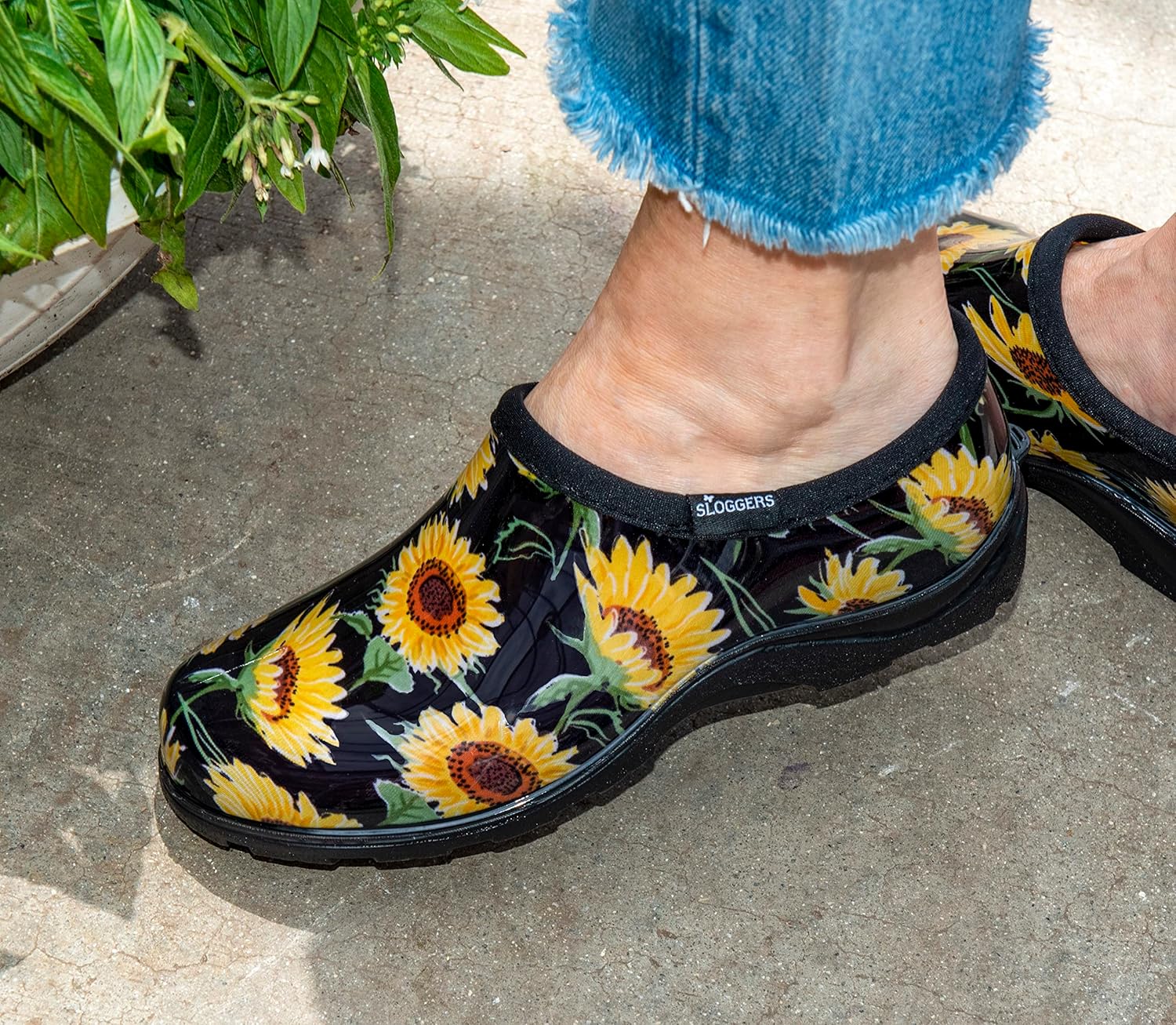 Sloggers Original Waterproof Rain and Garden Shoe for Women– Outdoor Slip-On Garden Clog - Made in The USA with Premium Comfort Insole and Arch Support 8 Sunflower Print Black image 2 of 6 B0C3ZC6S4D