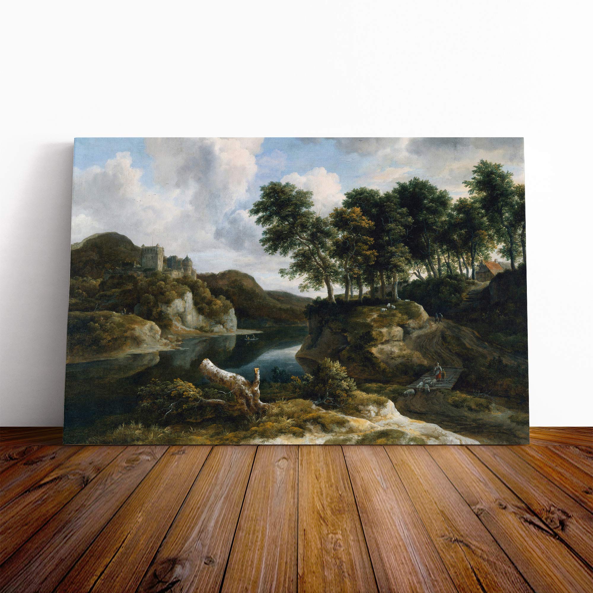 Jacob Ruisdael River Landscape Canvas Print | Gallery Wrapped 30mm Frame Wall Art | 20x14 inches | Ready to Hang | Modern Landscape Picture | Living Room Bedroom Lounge Office