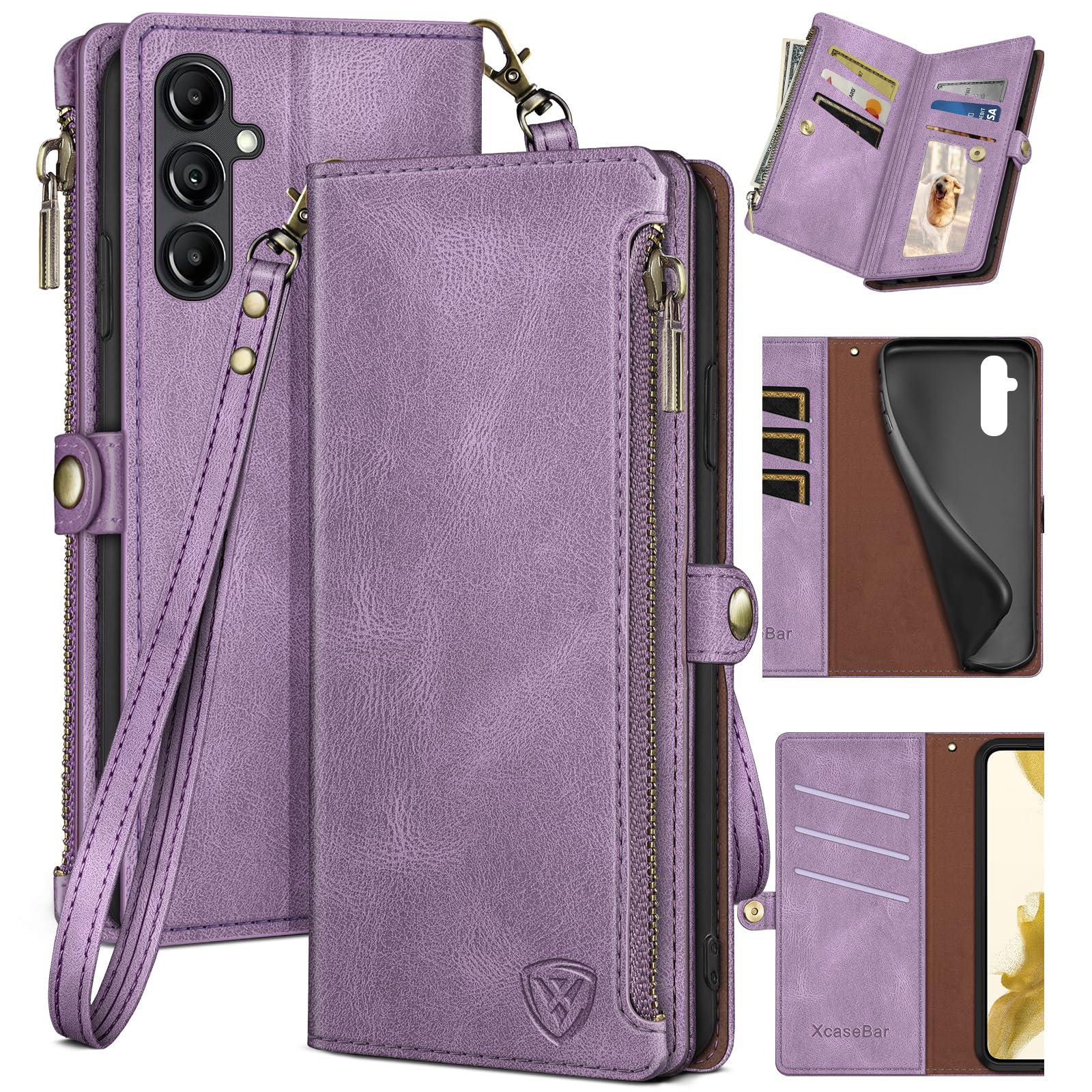XcaseBar for Samsung Galaxy A35 5G Wallet case with Zipper Credit Card Holder【RFID Blocking】, Flip Folio Book PU Leather Phone case Shockproof Cover
