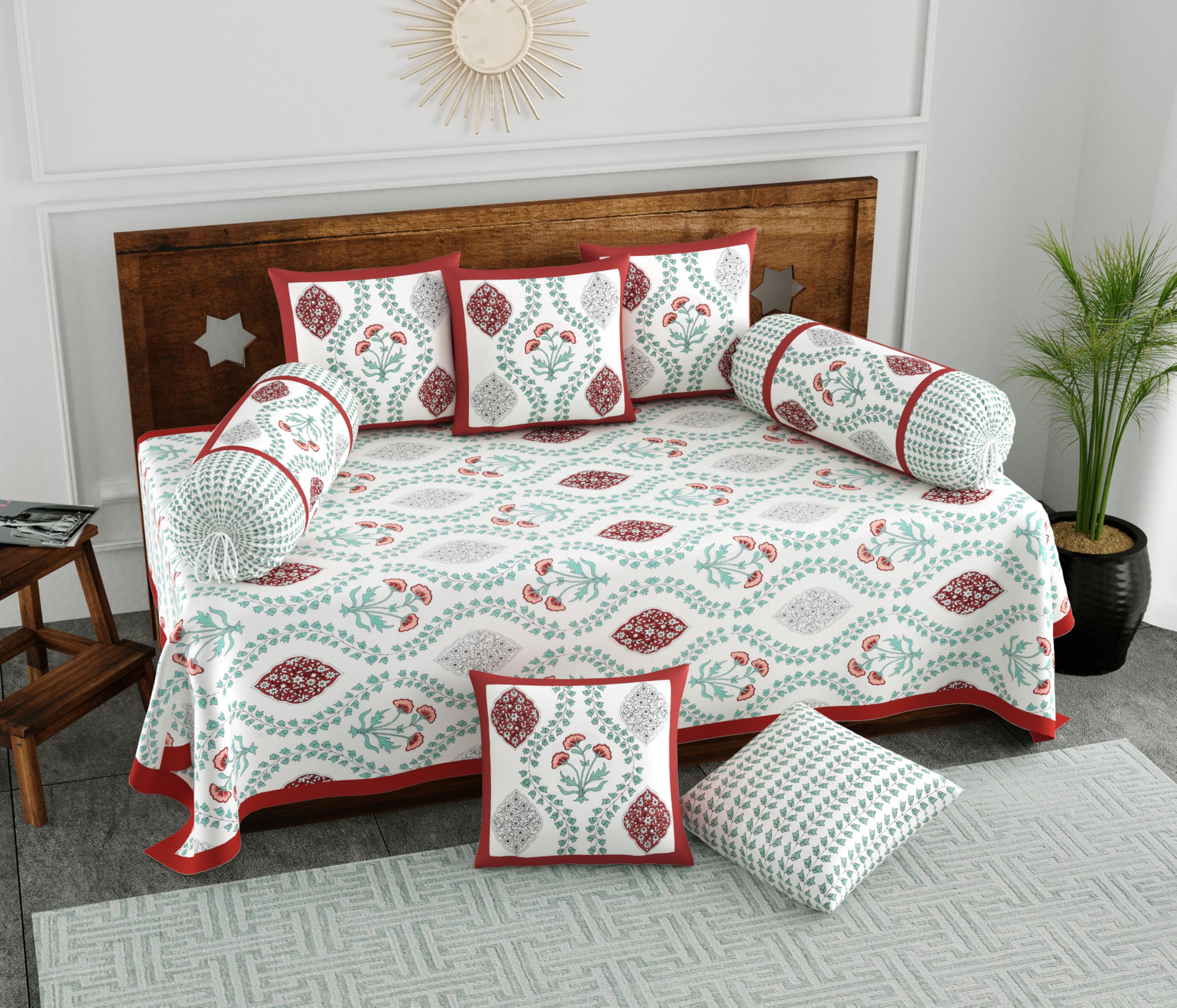 Indian Block Print Diwan Set - 8 Piece Cotton -9 Indian Block Print Diwan Set - 8 Piece Cotton -9