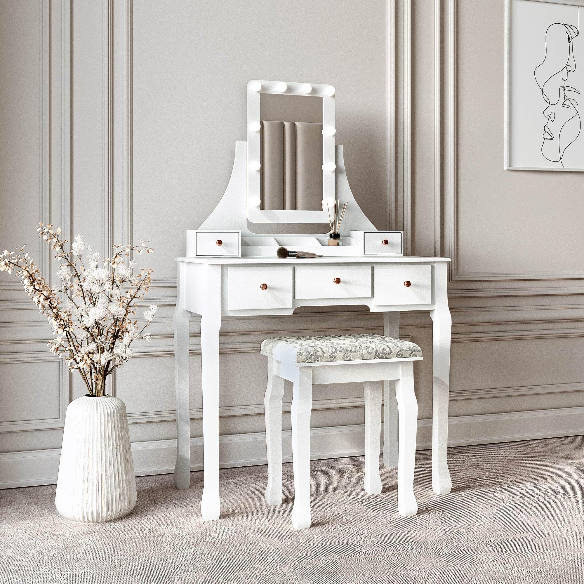 Toeletta Con Luci LED VASAGLE - Specchio, Cassetti, Bianco - Foto 5