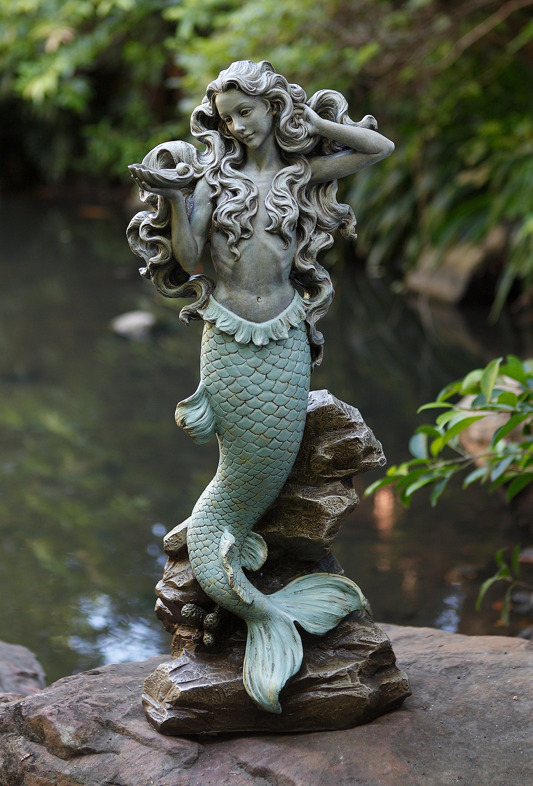 Napco 11232 Mermaid Holding Shell Garden Statue, 30"