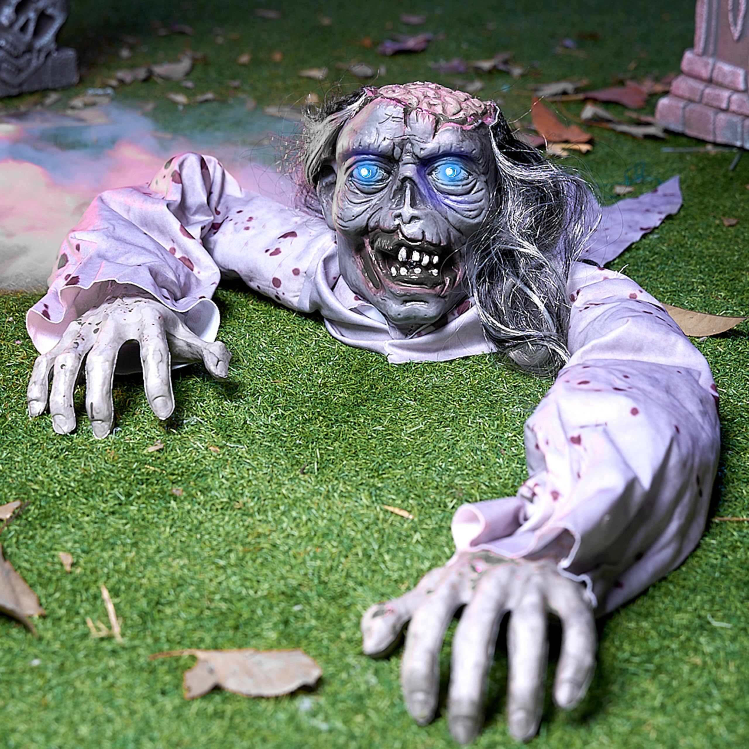 Joyin Grey Halloween Groundbreaker Crawling Zombie Decoration With Light-Up Eyes And Creepy Sound For Haunted House Props Halloween Outdoor Yard Decoration