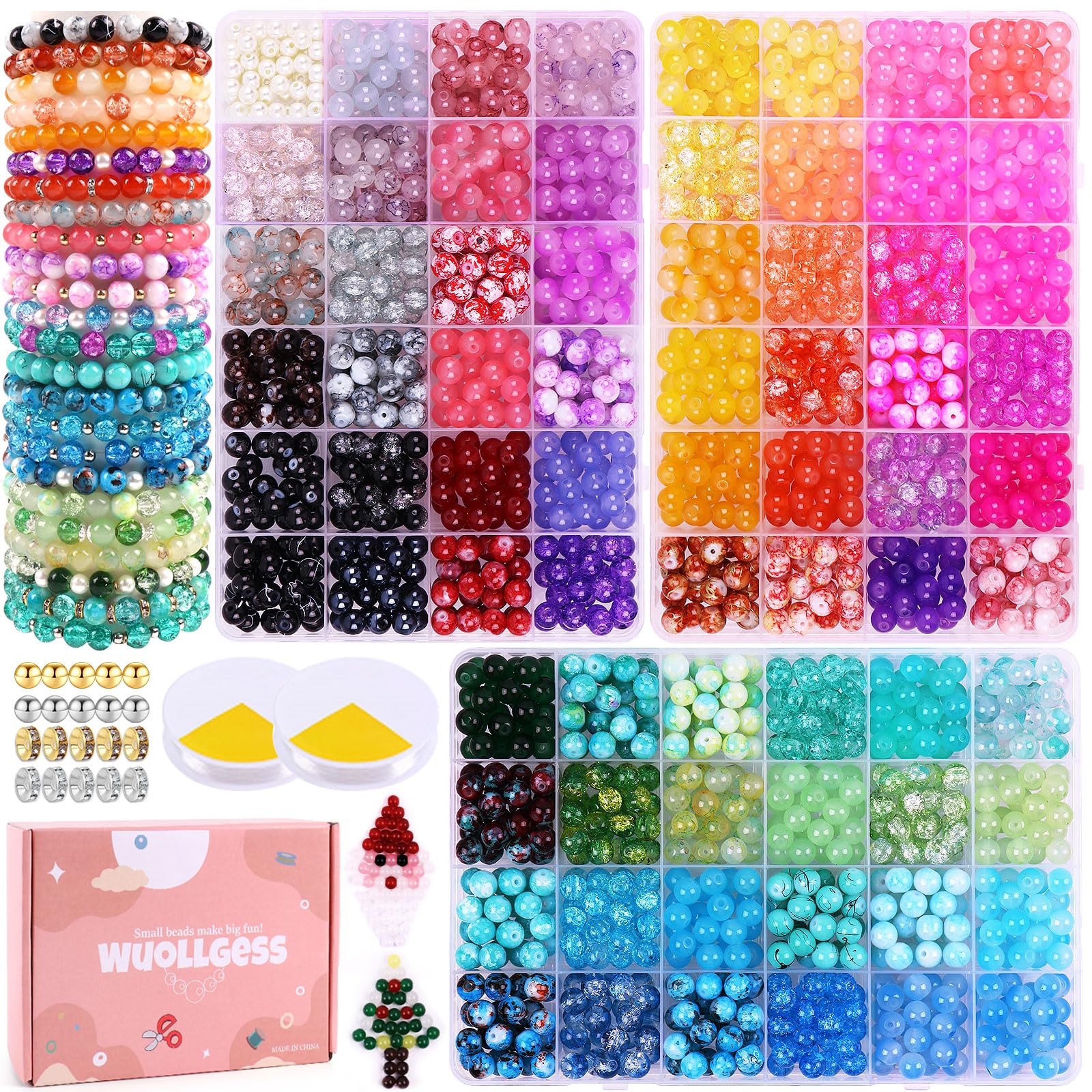 2080Pcs 8mm Glass Beads for Jewelry Making, 72 Colors Crystal Beads Bracelet Making Kit, Round Glass Beads for Bracelets and DIY Crafts, Solid,