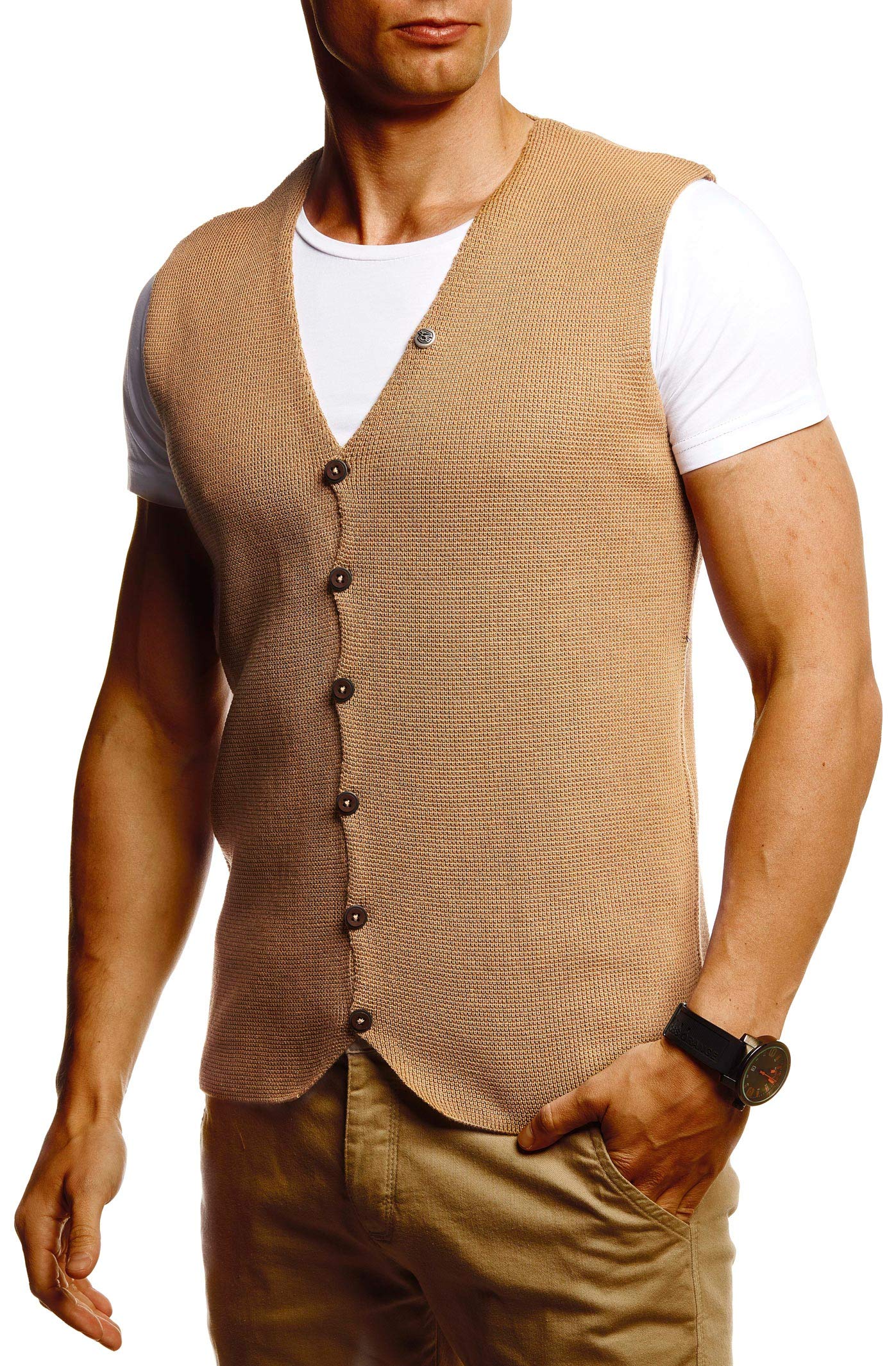 Leif Nelson LN1855 Men's Waistcoat for Leisure Business Party Wedding Under-Jacket Men’s Fine-Knit Suit Waistcoat Knitted Waistcoat T-Shirt Short-Sleeve Shirt