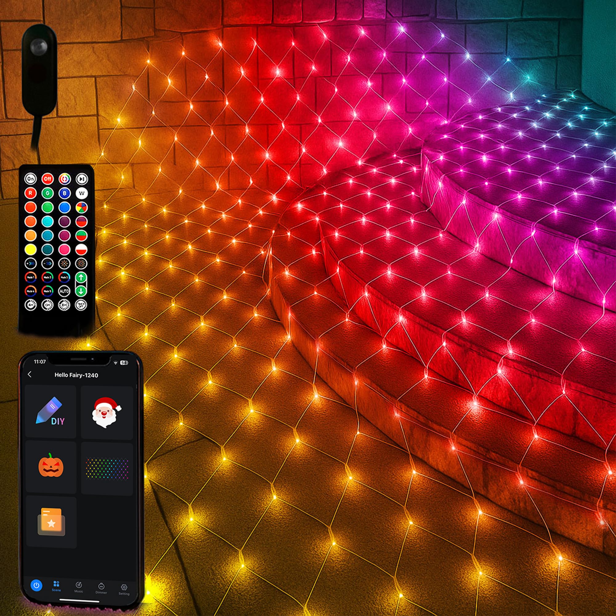 Photo 1 of Smart Outdoor Net Lights 4*16.5 ft with RGBW DIY Modes, 300 LEDs Christmas Net Lights with 100+ Preset Scenes and Timer Music Sync, Waterproof for Bushes Shrubs Tree Decoration, APP & Remote Control