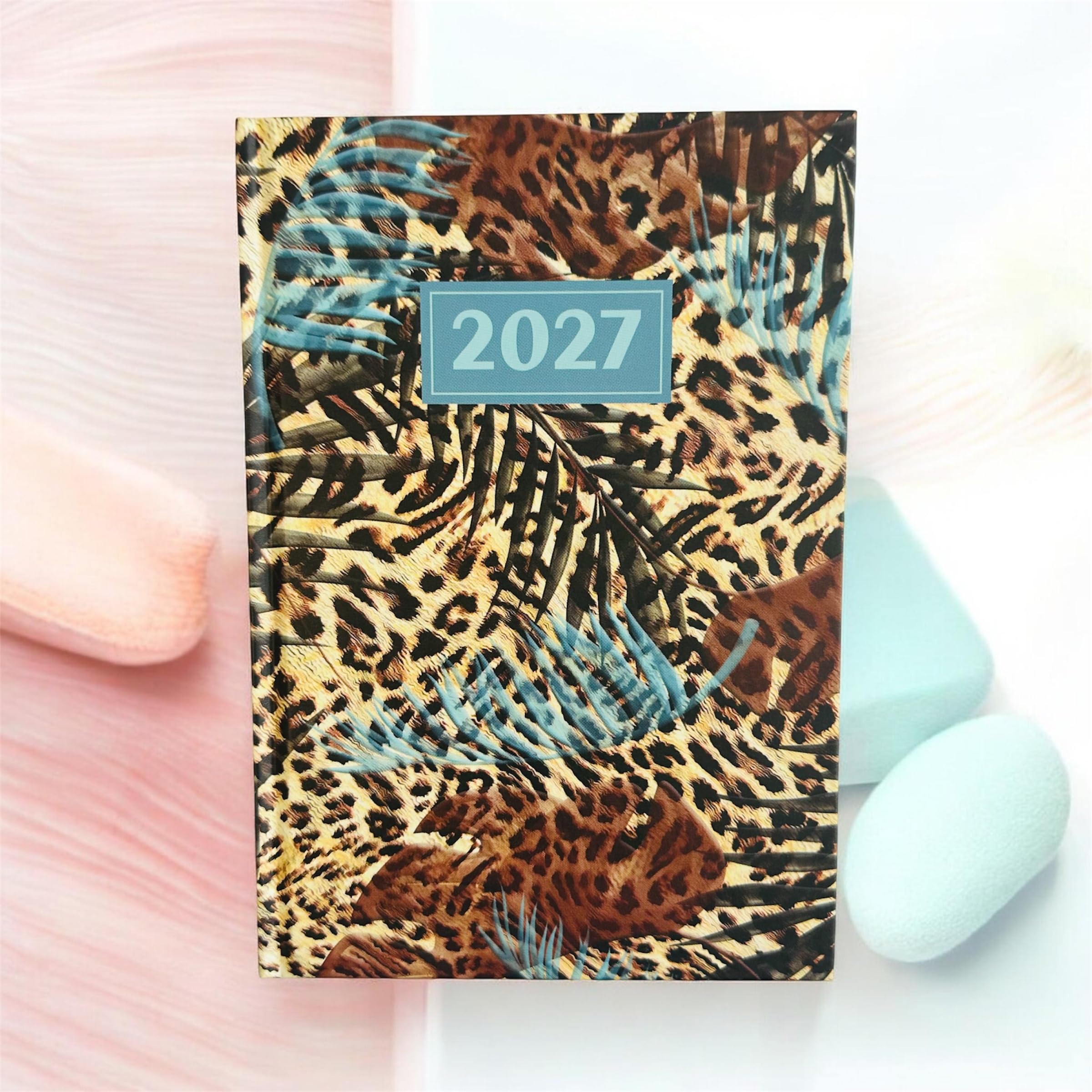 2027 A5 Week to View Diary, Assorted Floral Designs, Hardback Cover, Ribbon Marker, Full Year Planner, Organiser for Business, Office, Home, Travel (Leopard Print) โ image 1